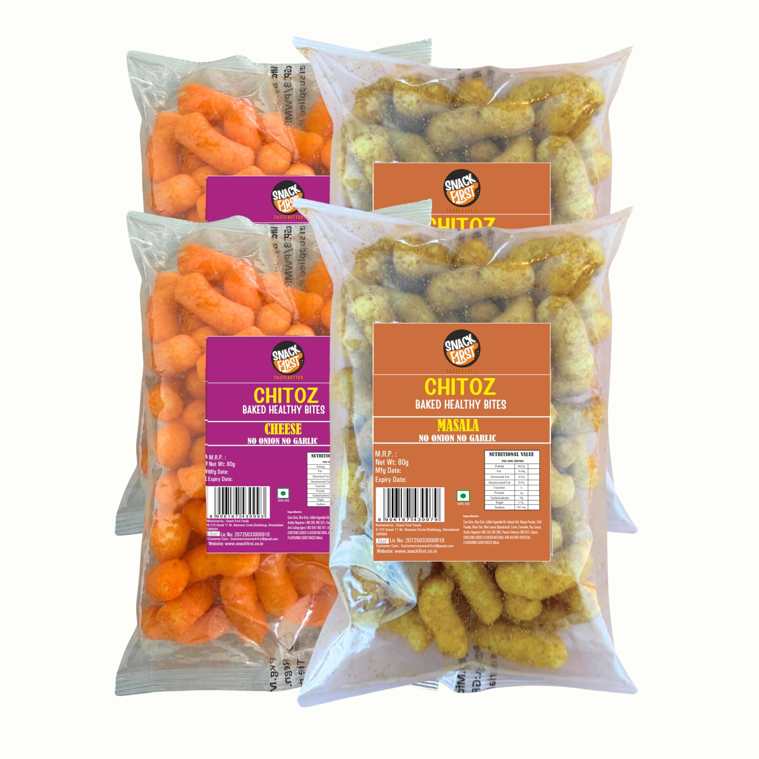 Snack First Baked Corn Puff (2) Masala Chitoz (2) Chitoz, Pack of 4, No Onion No Garlic, Jain, Puffed Snack, Corn Puffs, Healthy Snack, Namkeen, Each 80g — image 2