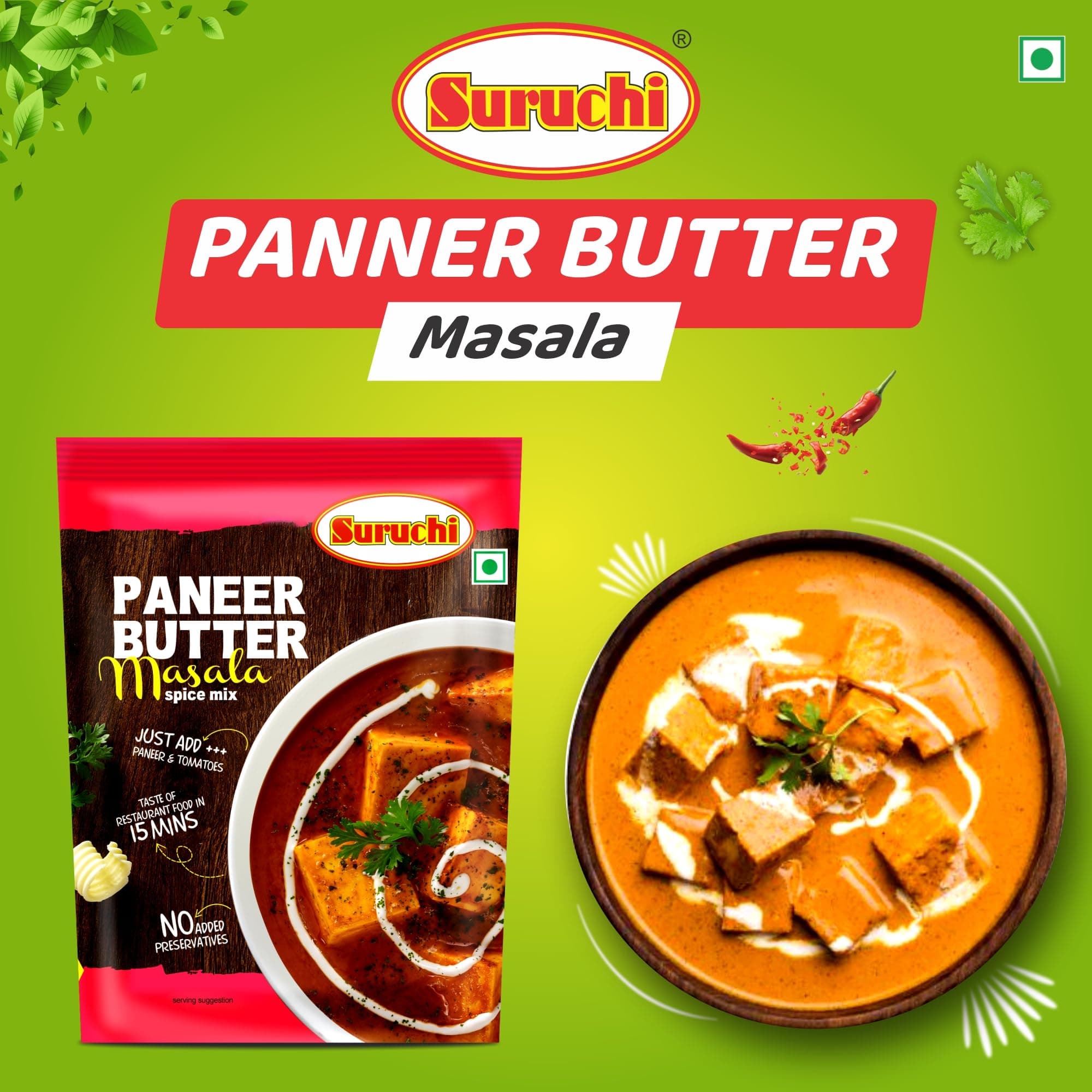 Suruchi Paneer Butter Masala 50g, Ready to Cook Spice Mix, Natural Ingredients, No Onion No Garlic Paneer Masala Premix, Aromatic Spice Blend (Pack of 1) — image 2