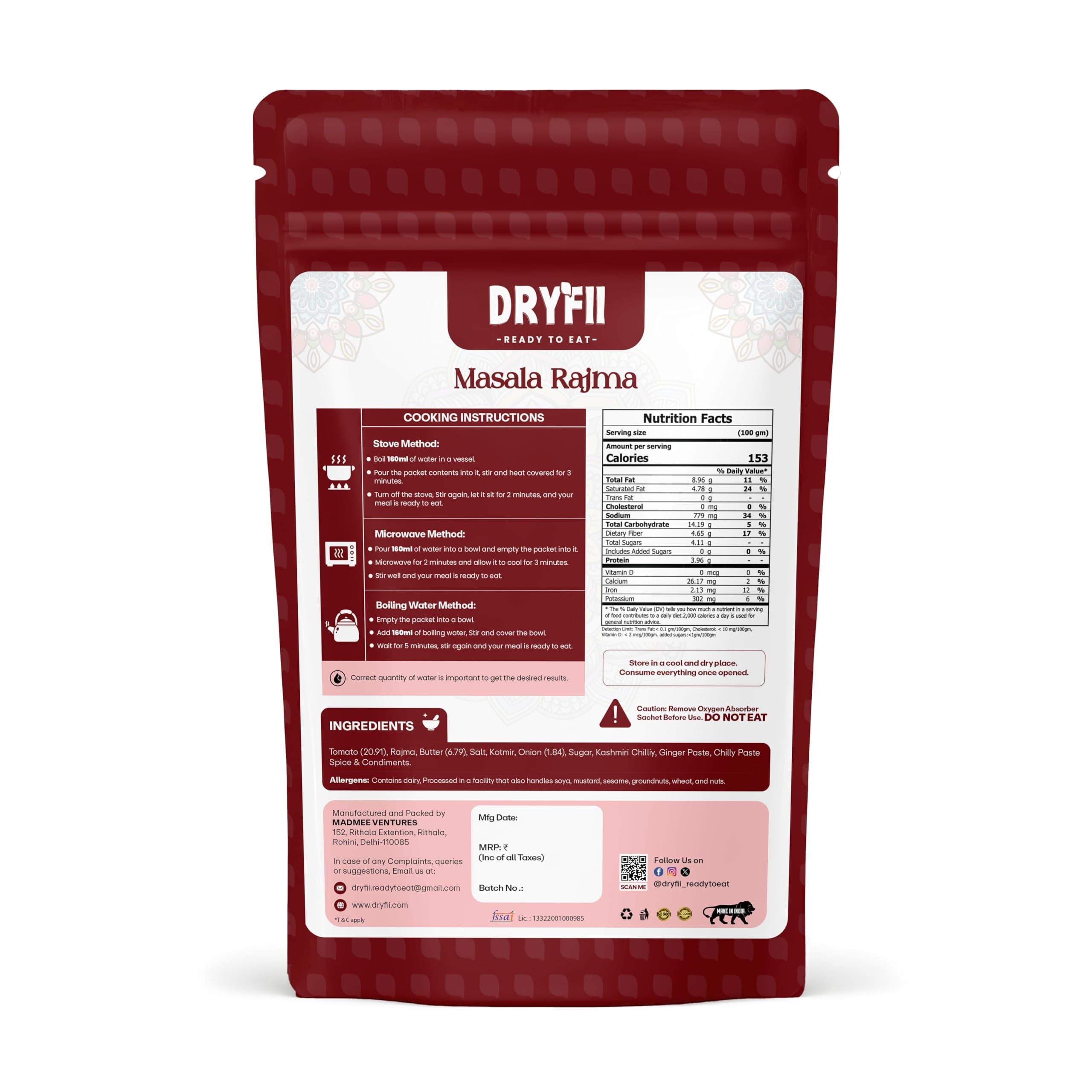 Dryfii Ready-to-Eat Palak Paratha (5 Pcs | 1 Pack) with Jain Rajma | Wholesome Veg Meal | Pure Vegetarian — image 2