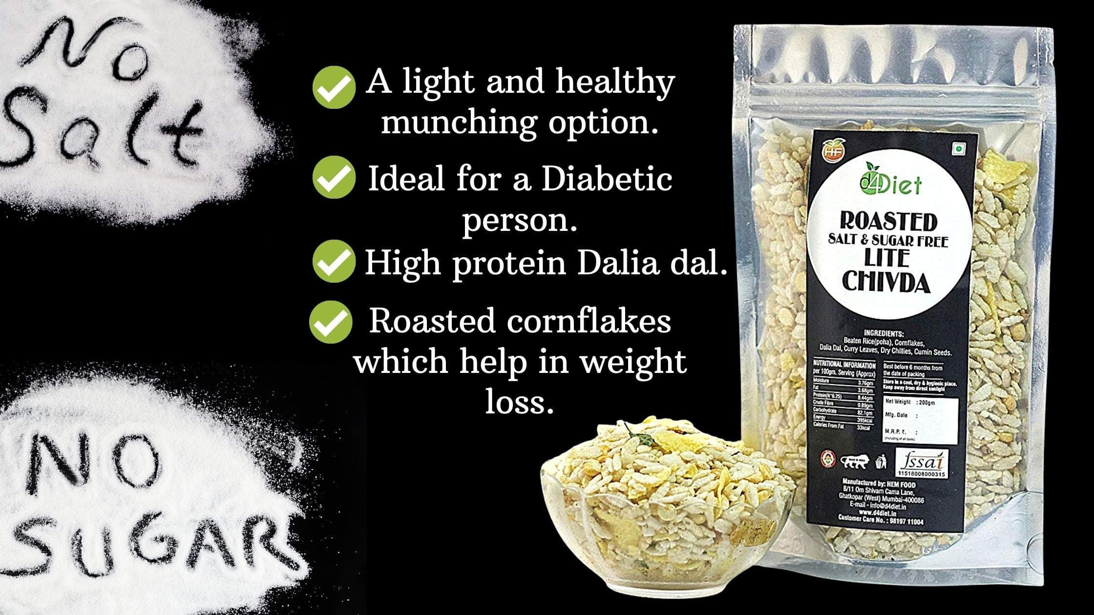 D4DIET- ROASTED SALT & SUGAR FREE LITE CHIVDA-NAMKEEN/ROASTED SNACKS/HEALTHY SNACKS — image 2