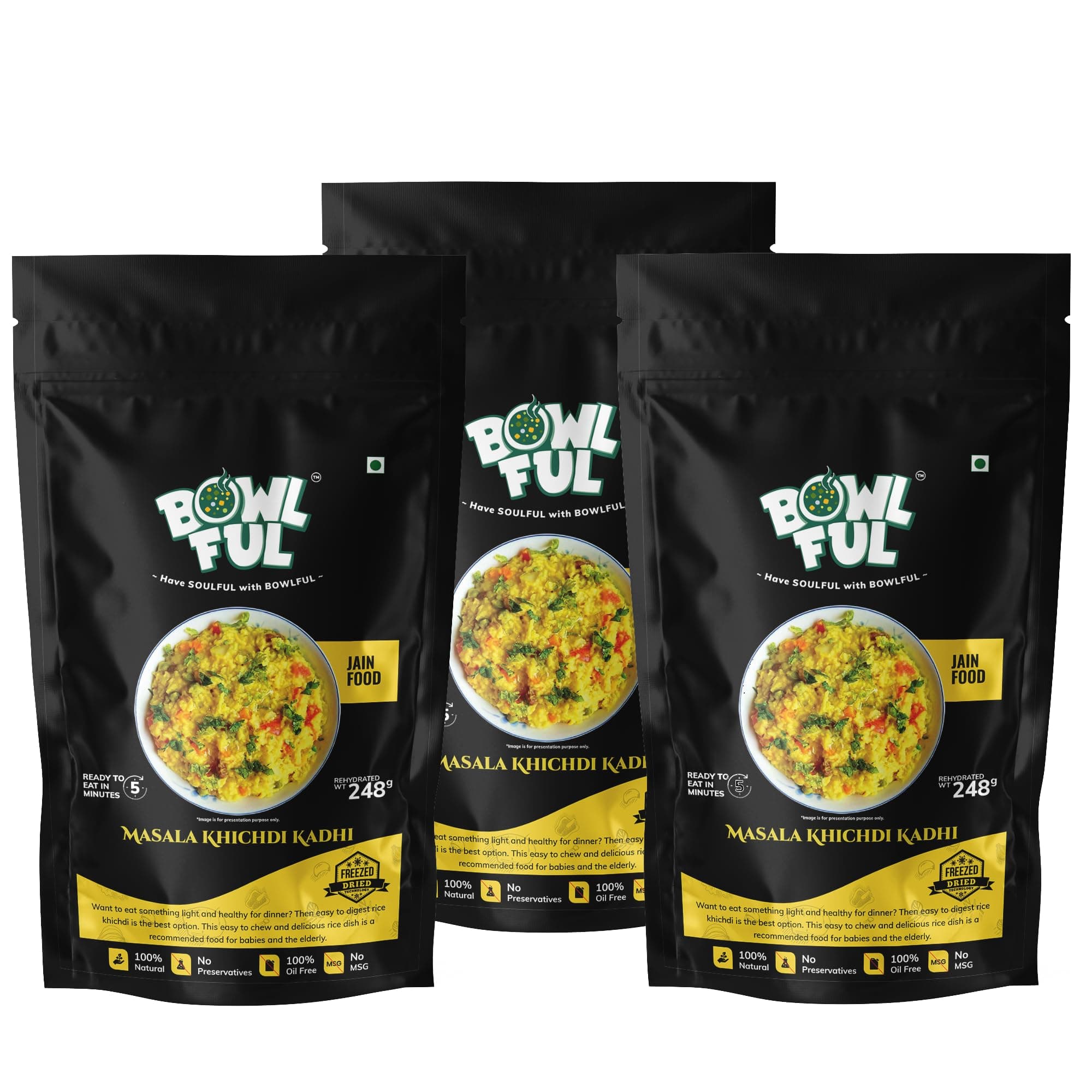 Bowlful Jain Masala Khichadi Kadhi, 48 GMS Pack of 3, Healthy Rice Based Product with Vegetables, Kadhi and Without Onion and Garlic. 100% Natural, Freeze Dried Food — image 2