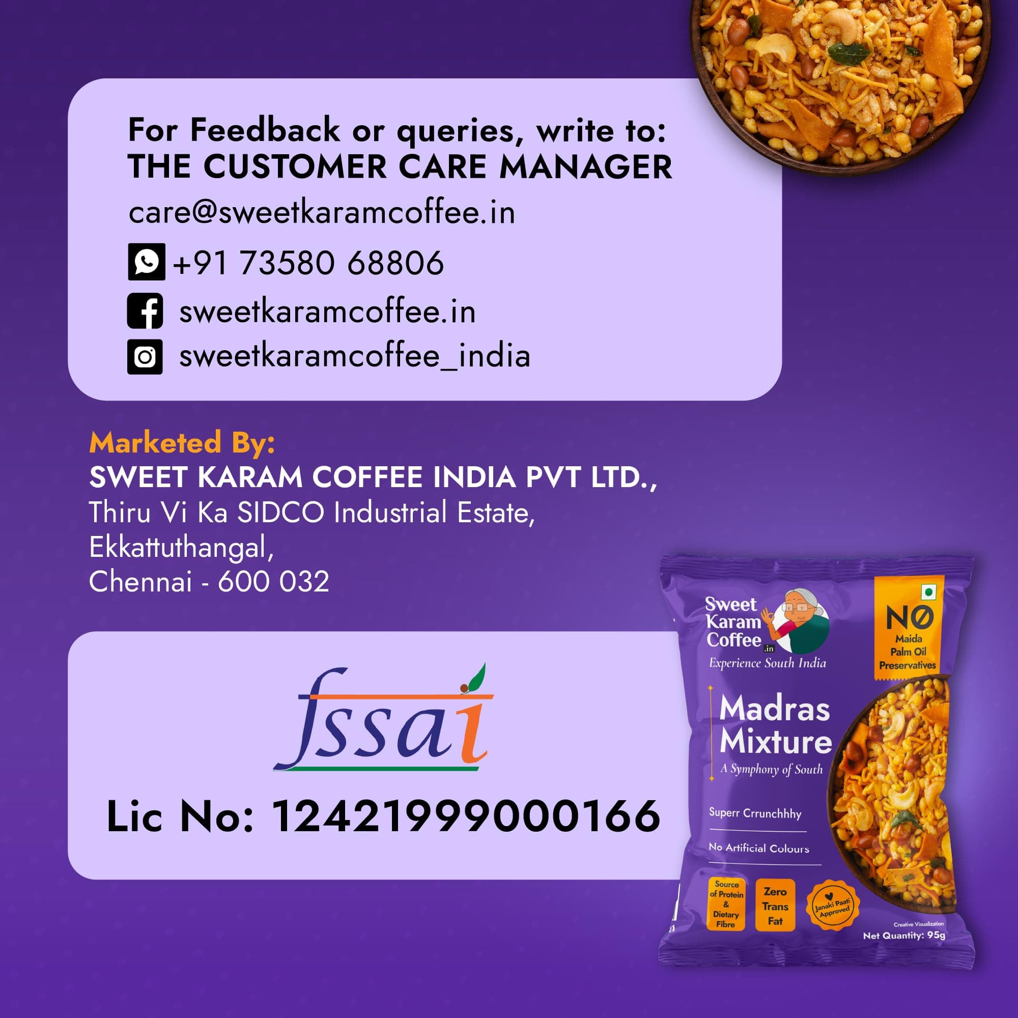 Sweet Karam Coffee Special Madras Mixture – 95grams | No Palm Oil or Preservatives | Authentic South Indian Namkeen Snack | Crispy & Fresh Homemade Taste | Perfect Tea-Time Savory — image 8