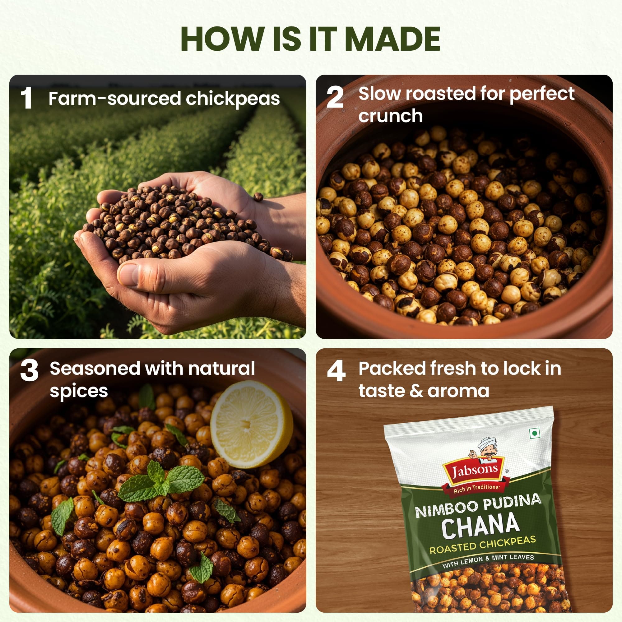 Jabsons Roasted Chana Nimboo Pudina Flavour - 150gm With No Onion & Garlic | Desi Roasted Namkeen Snacks| Gluten-Free Crunchy Protein Snack | Nimbu Pudina Bhuna Chana - Ready to Eat — image 5