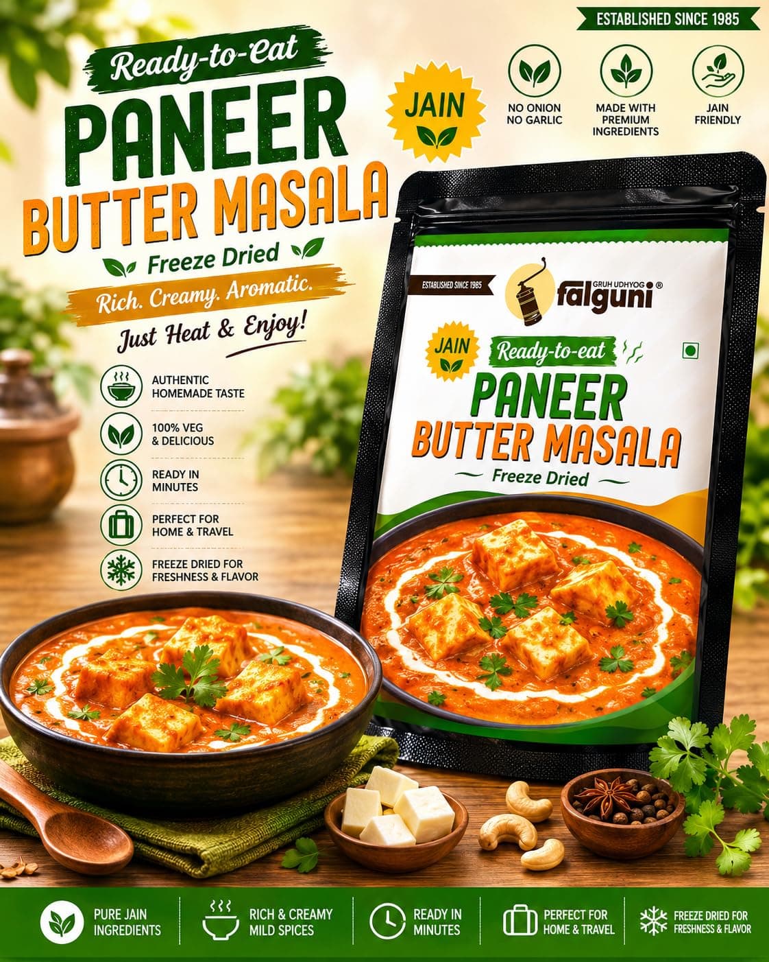 Falguni Gruh Udhyog (FGU) Jain Paneer Butter Masala Ready To Eat 90G | Paneer in Tomato Based Gravy | Heat & Eat Meal | Suitable with Roti, Naan, Paratha, Jeera Rice & Pulao — image 4