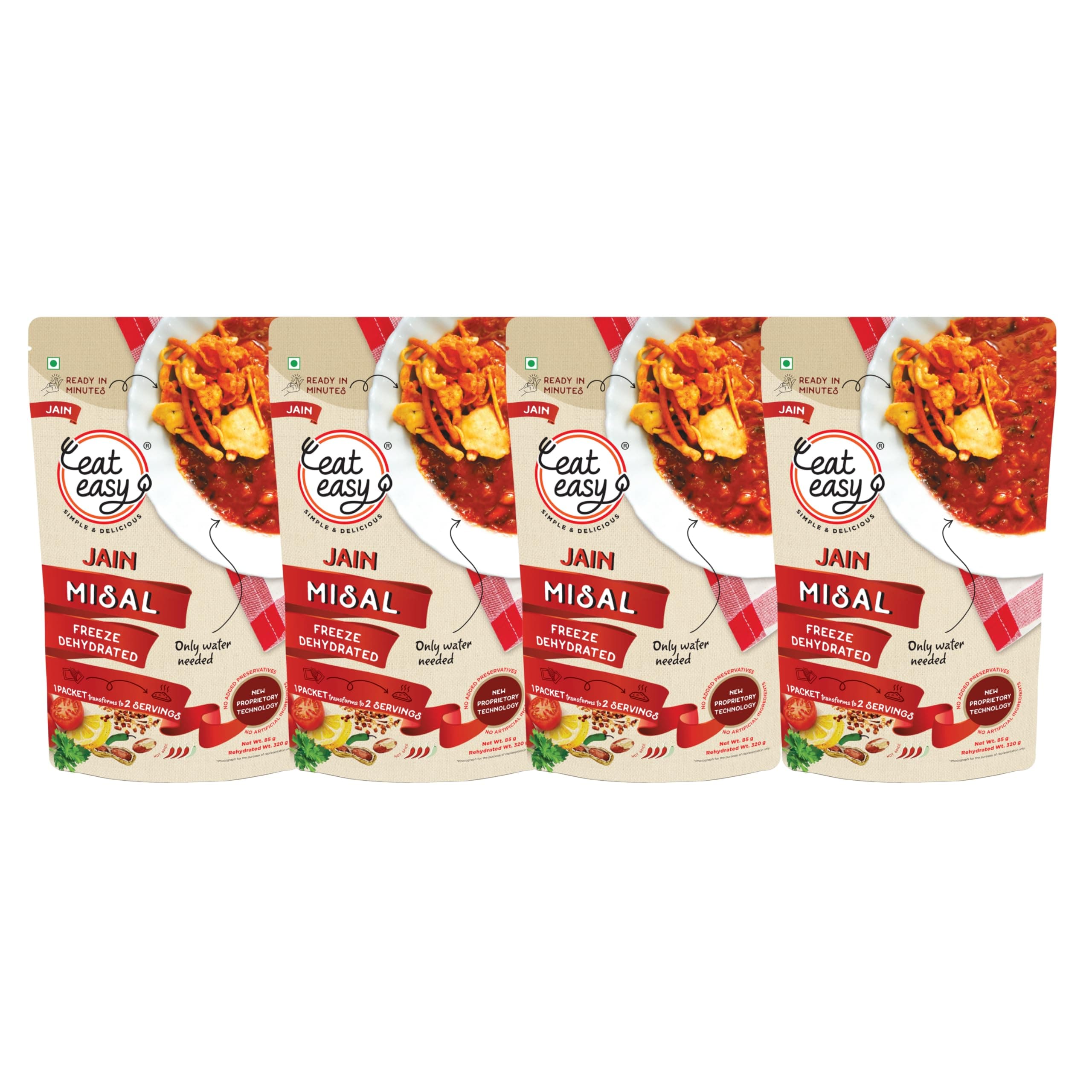Eat Easy Ready To Eat Jain Misal, 90gm of 1 Pack, Instant Food, Indian Meal, Travel Food, No Preservatives, No Added Artificial Colours & Flavours, Just Add Water and Cook (Pack of 4) — image 2