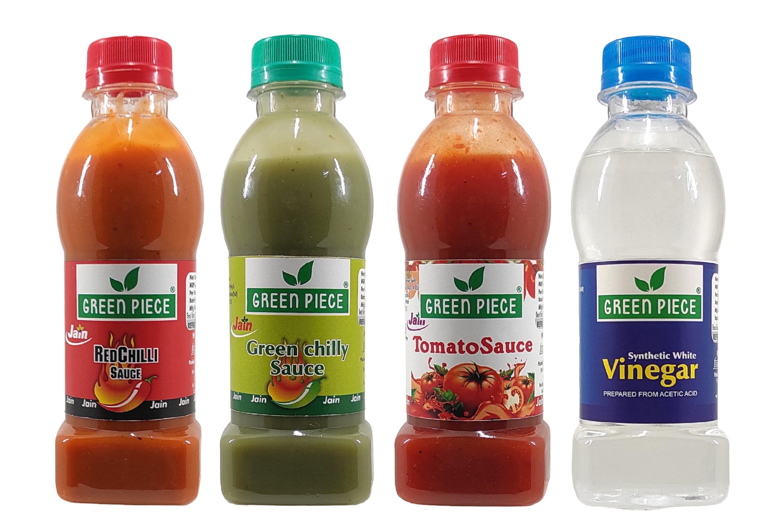 Green Piece Jain Sauce/Catchup Combo Without Onion/garlic/Potato Tomato Sauce (200gm),Green Chilli Sauce (200gm) and Red Chilli Sauce (200gm) and Vinegar (200gm) (Pack of 4) (800 g) — image 2