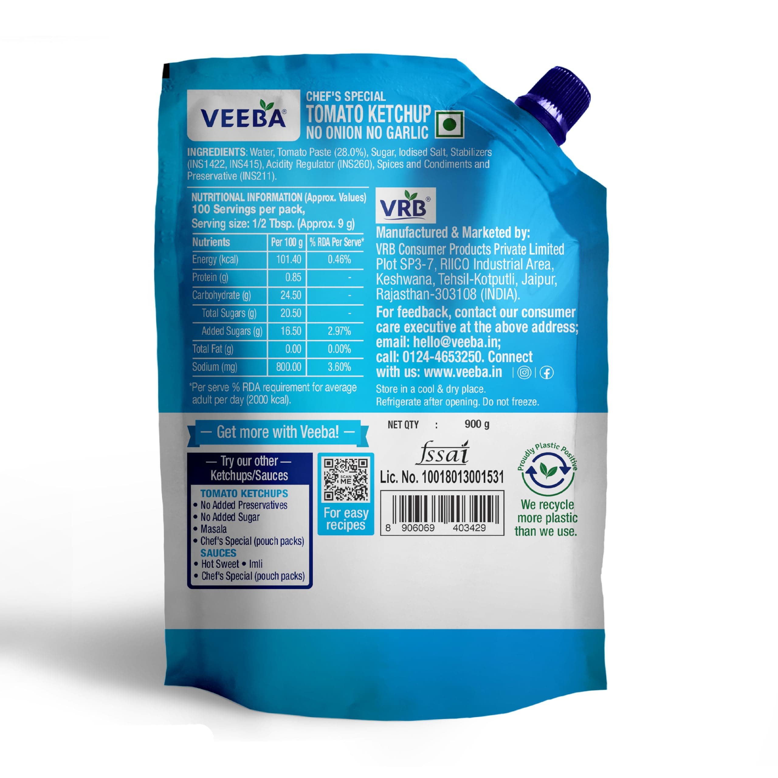 Veeba Chef's Special Tomato Ketchup No Onion No Garlic (900G) — image 3