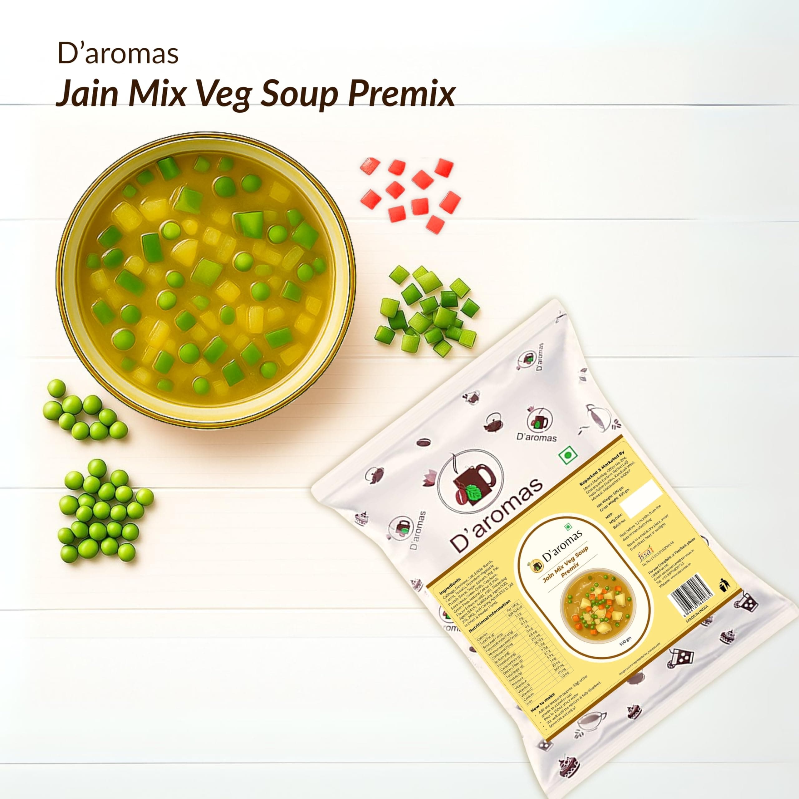 D'aromas Instant Mix Veg Soup 4Kg, Instant Premix Powder With No Onion & No Garlic, Instant Mix Powder, Veg Soup, No Artificial Flavour & Colour (Each 500gm) (Pack Of 8) — image 3