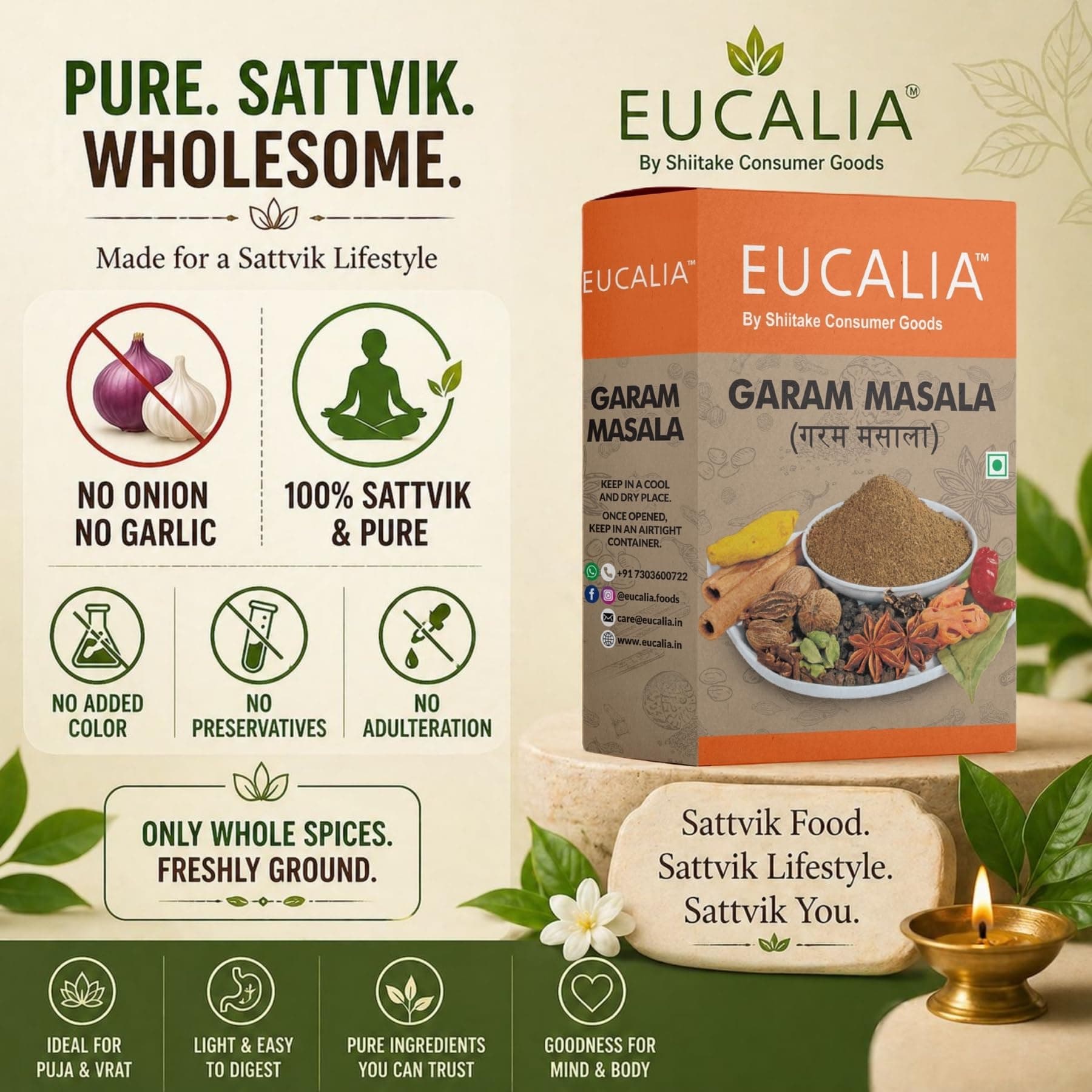 EUCALIA SATTVIK (No Onion No Garlic) Daily Use Masala Combo, Curry Powder (Sabji masala) 100g & Garam Masala 100g Combo | Suitable for Daily Cooking & Rich Mughlai Dishes | Aromatic Spice Blend for Curries, Grills, Gravies| 100% Vegetarian — image 4
