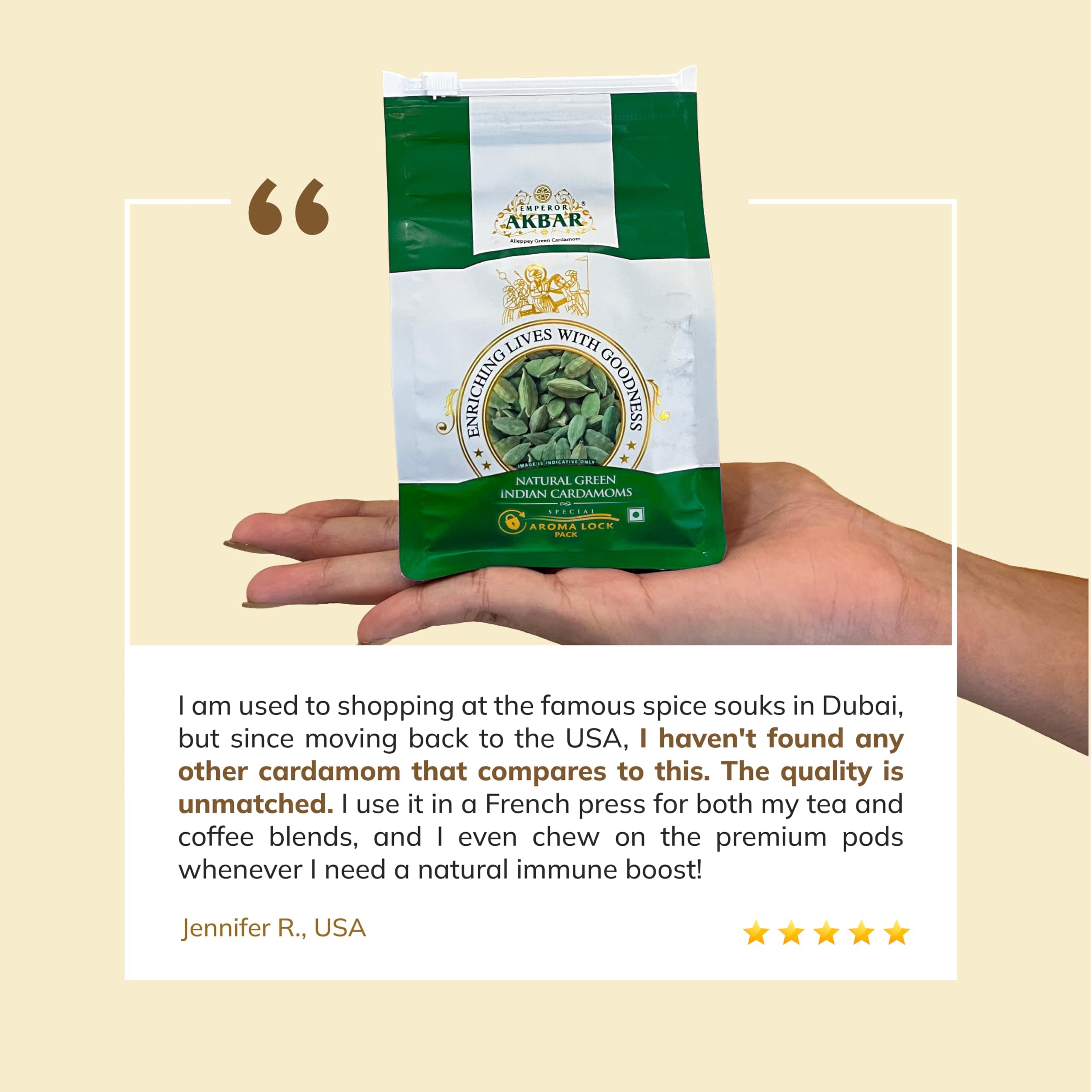 Emperor Akbar Alleppey Whole Green Cardamom 7–8mm | Premium Kerala Elaichi | Long-Lasting Aroma | 100% Natural & Handpicked | Antioxidant-Rich Spice for Tea, Cooking & Desserts | 50g | Pack of 1 — image 6