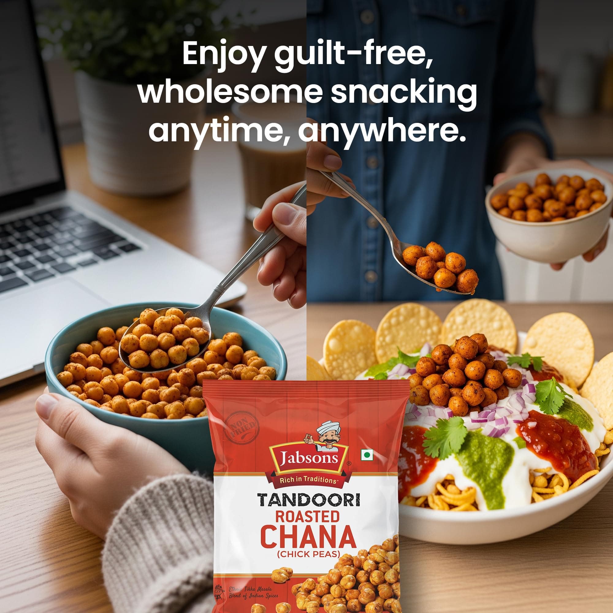 Jabsons Roasted Chana Tandoori Flavour - 140gm With No Onion & Garlic | Desi Roasted Namkeen Snacks| Gluten-Free Crunchy Protein Snack | Tandoori Bhuna Chana - Ready to Eat — image 7