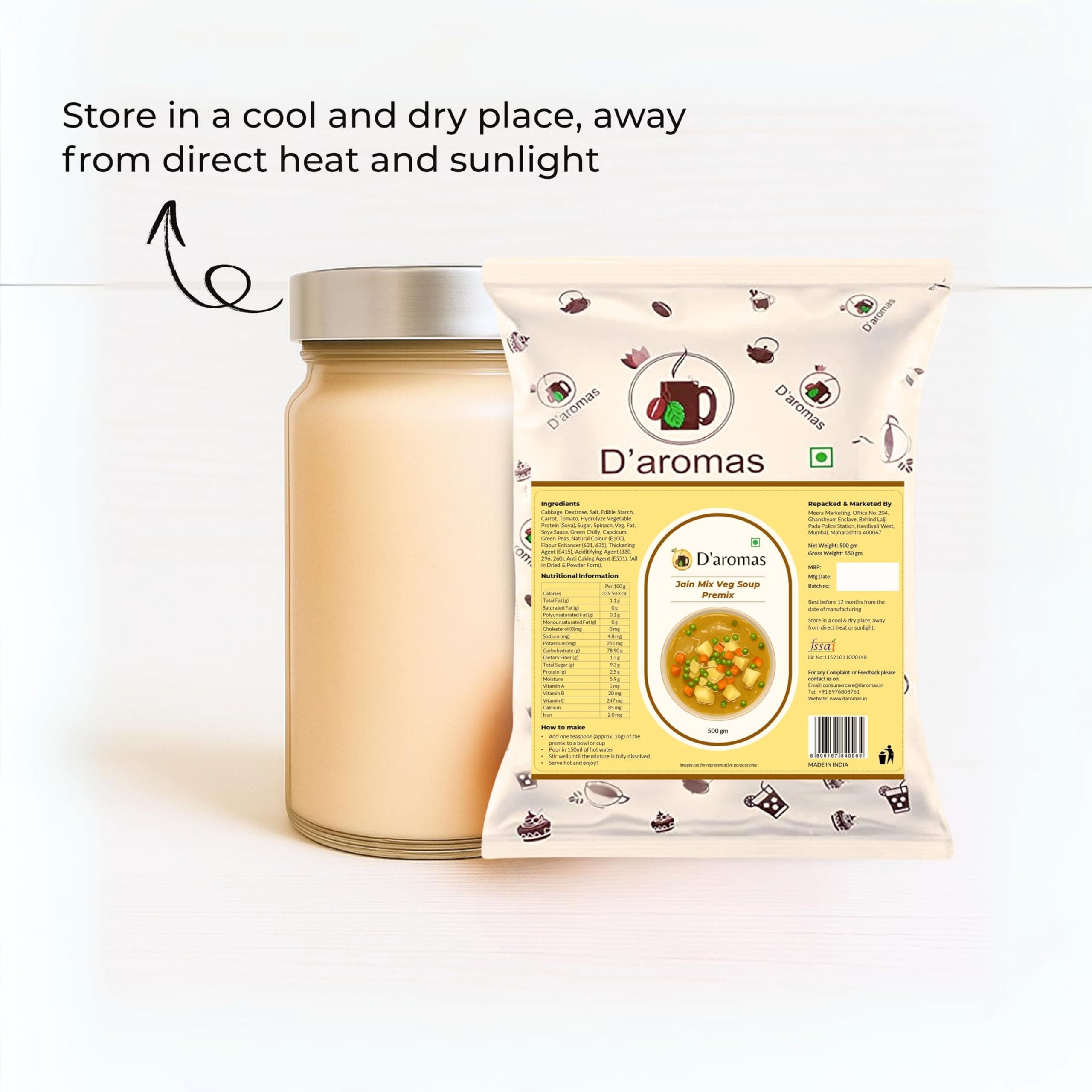 D'aromas Instant Mix Veg Soup 4Kg, Instant Premix Powder With No Onion & No Garlic, Instant Mix Powder, Veg Soup, No Artificial Flavour & Colour (Each 500gm) (Pack Of 8) — image 5