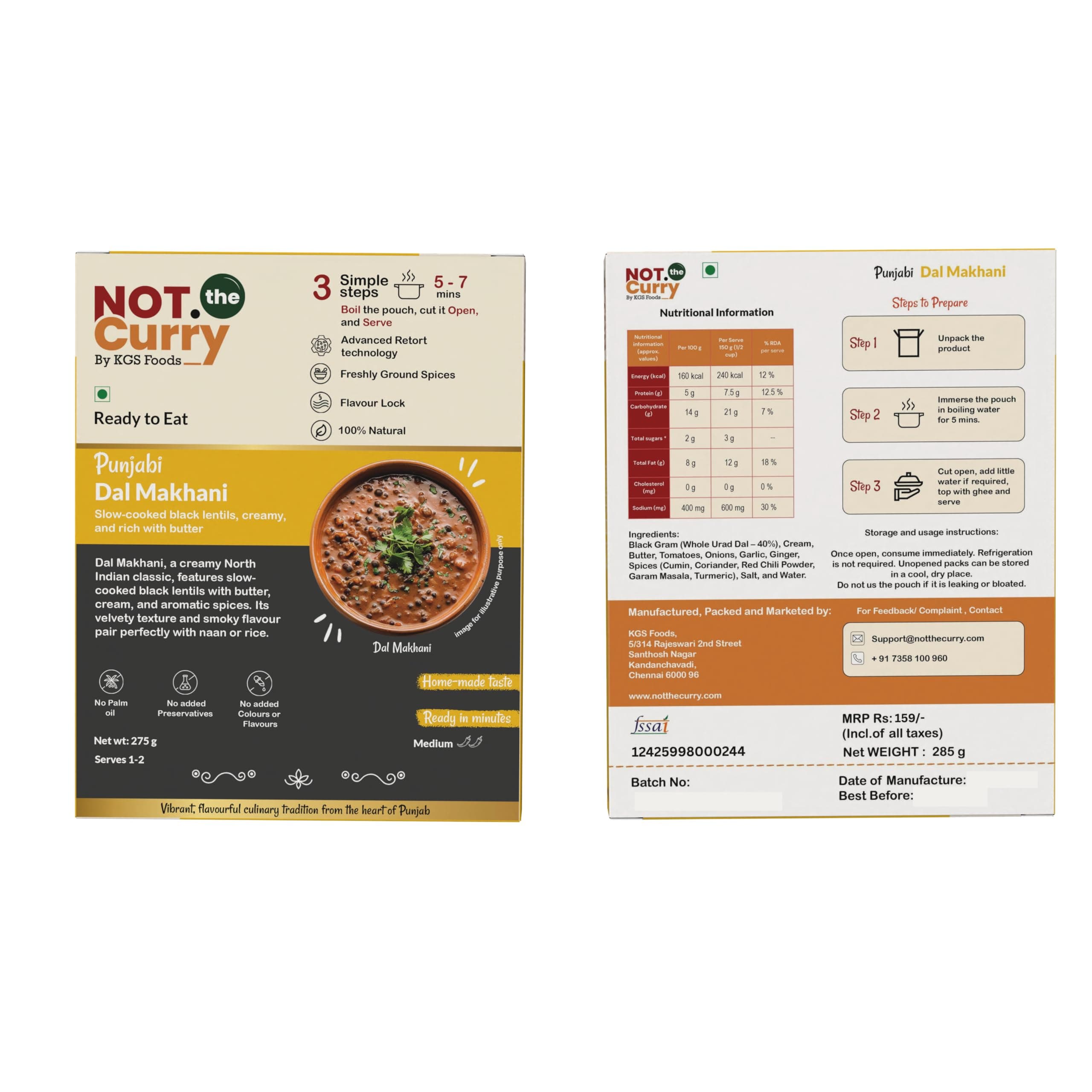 Not The Curry Ready to Eat Dal Makhani | Instant Punjabi Curry | Creamy Black Lentils & Kidney Beans | Heat & Eat Meal | No Preservatives | 300g Pack | Serves 2 | 12-Month Shelf Life | Authentic Indian Food