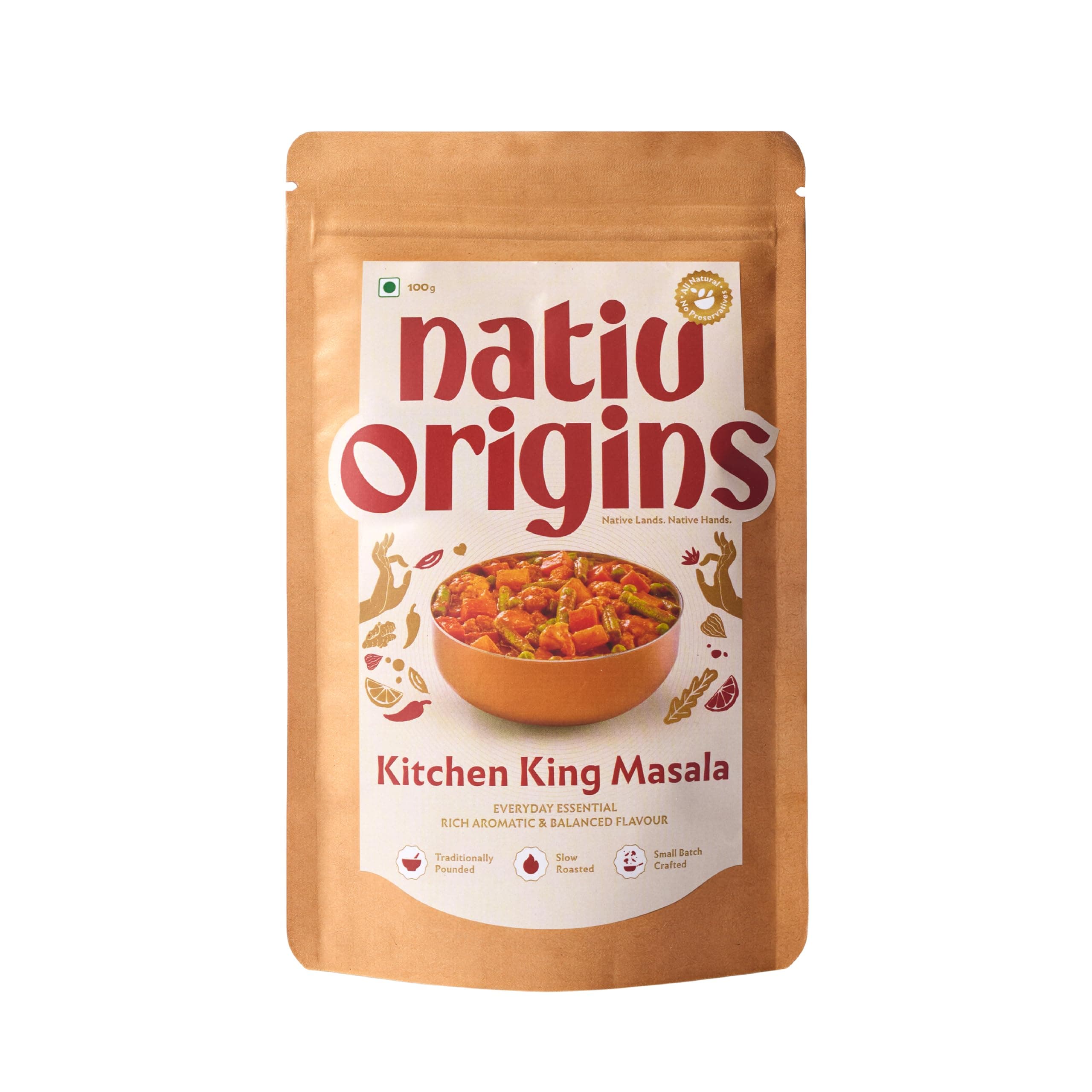 NativOrigins Kitchen King Masala Powder | Slow-Roasted & Traditionally Pounded | 21 Whole Spices | For Sabzi, Paneer & Everyday Gravies | No Additives | 100g