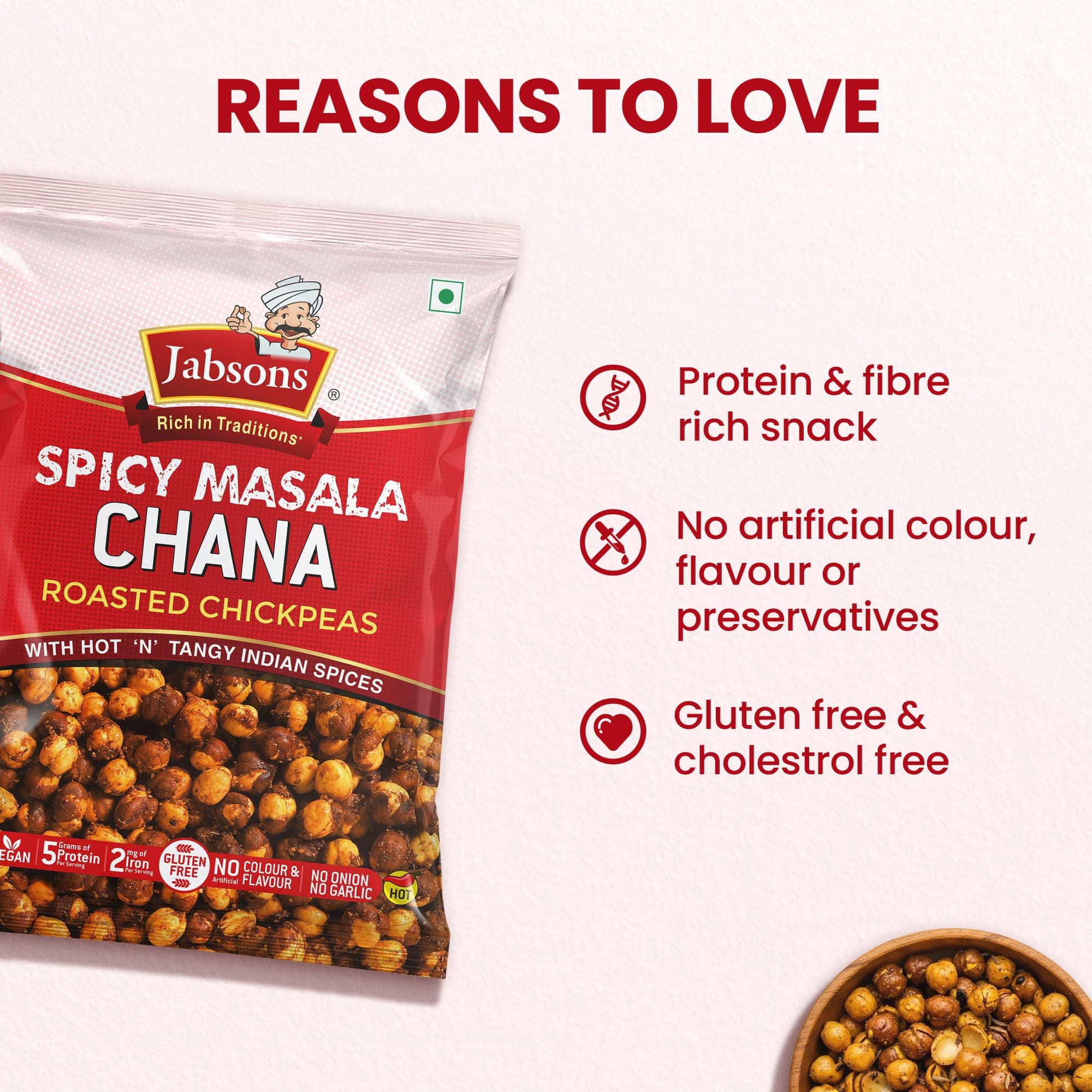 Jabsons Roasted Chana Spicy Masala, 150g | Protein-Rich Healthy Namkeen | No Onion No Garlic | Gluten-Free Roasted Chickpeas | Ready to Eat Masala Chana Snack — image 4