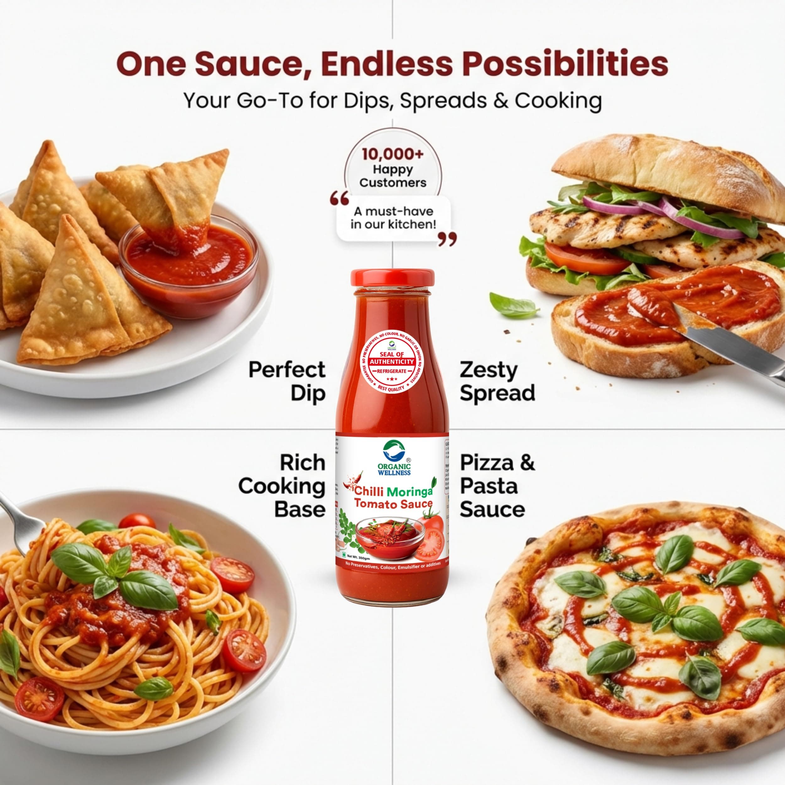 Organic Wellness Moringa Tomato Red Chilli Sauce Bottle I No Added Preservatives Or Colors | All Natural Ingredients | No Onion & Garlic |100% Veg & Fresh Tomatoes Used (350 Gram - Pack Of 1) — image 6