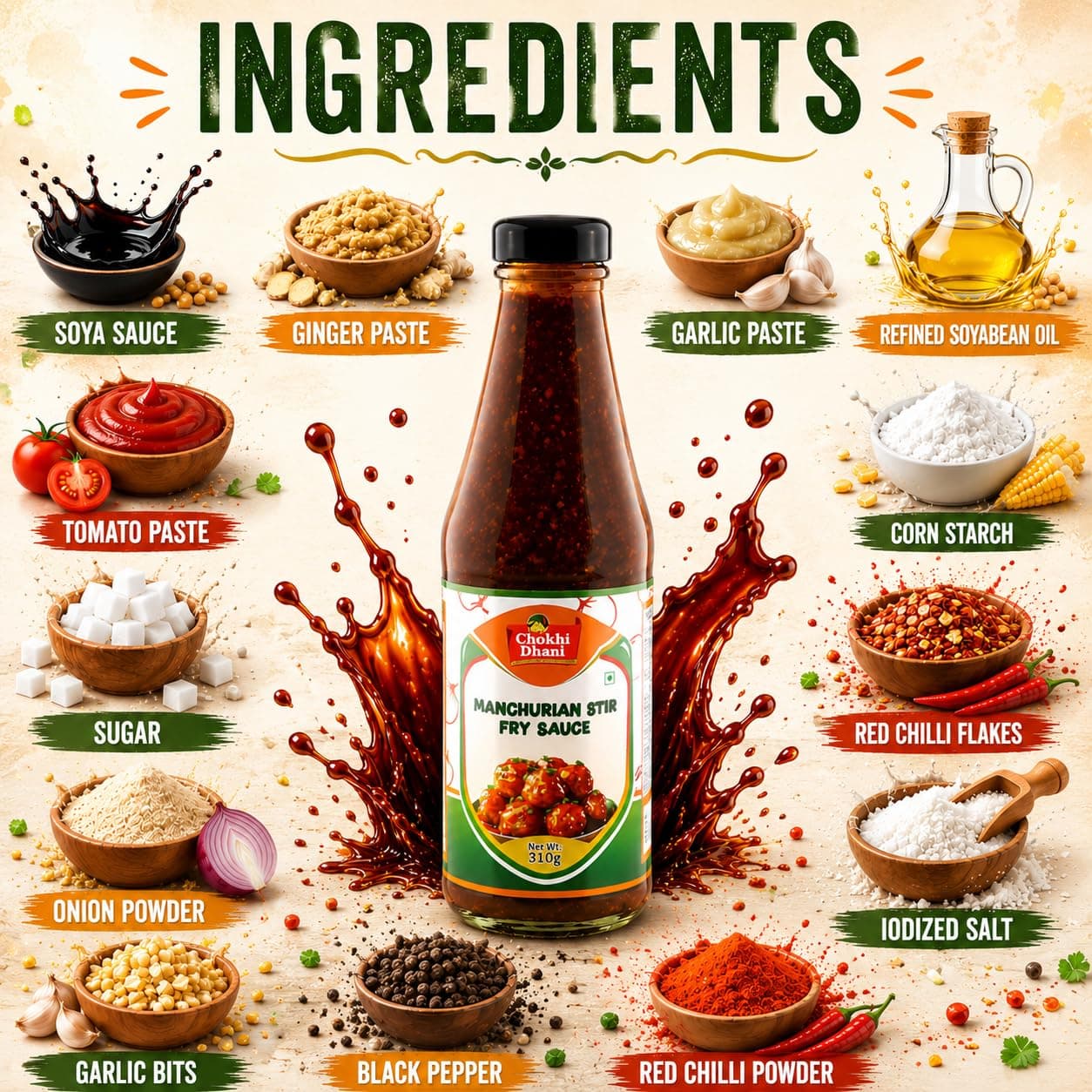 Chokhi Dhani Manchurian Sauce 310g | Indo Chinese Stir Fry Sauce | Cooking Sauce | Restaurant Style Manchurian Flavour — image 3