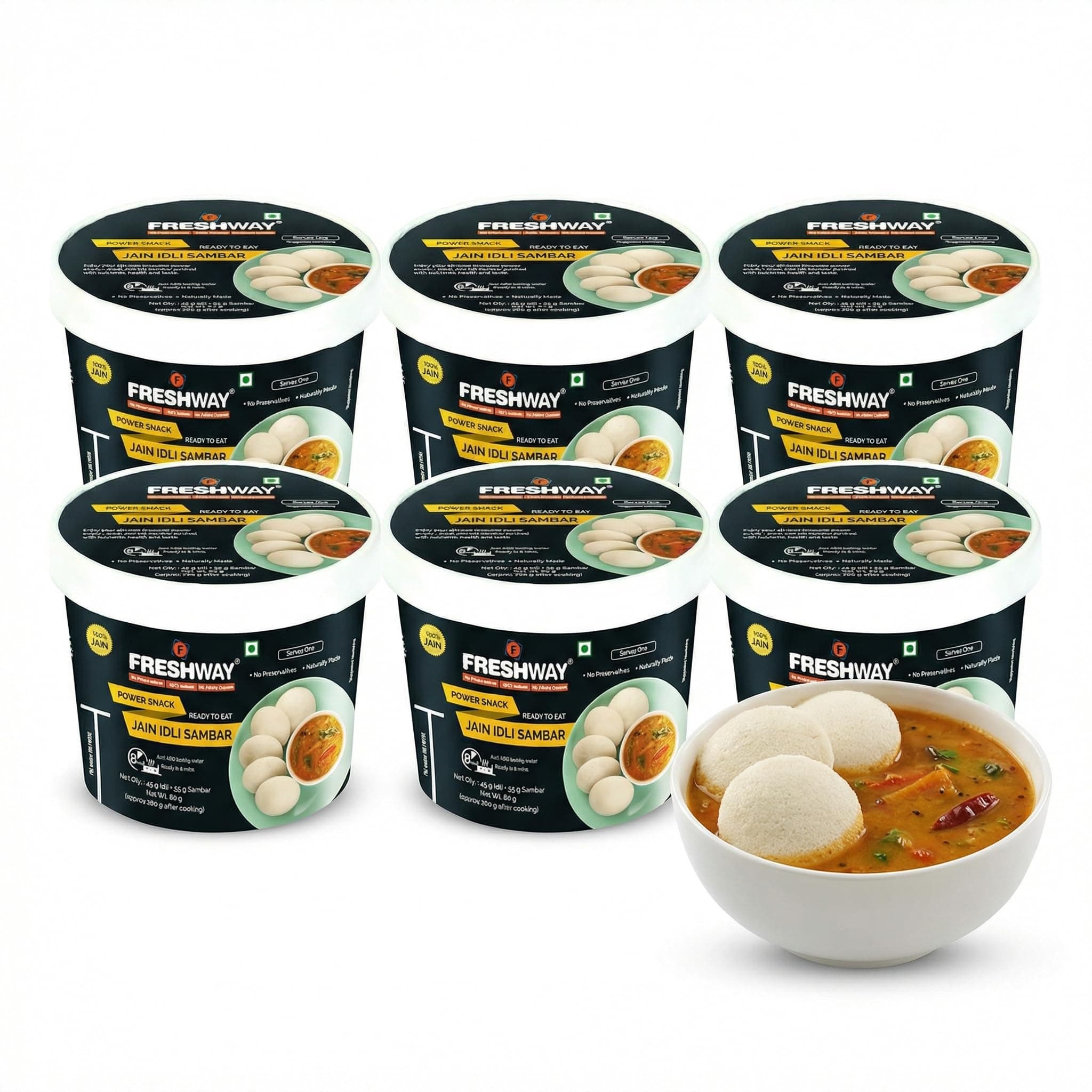 Freshway Ready-to-Eat Jain Idli Sambar Pack of 6 | Nutritious & Convenient Power Snack | 100% Jain Recipe | No Preservatives | Healthy Instant South Indian Meal — image 2