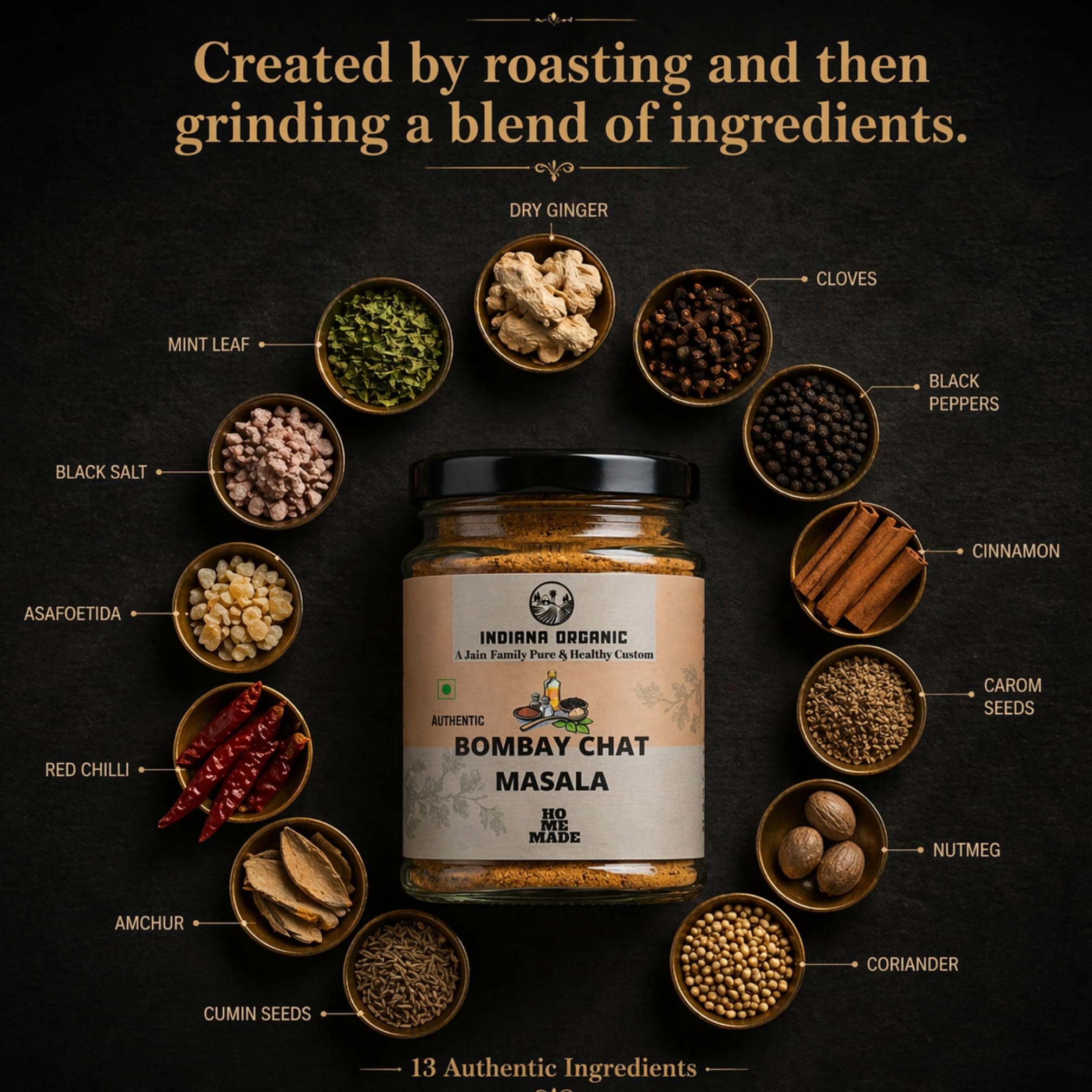 Indiana Organic Bombay Chat Masala (150g) | Pure Jain & No Onion-Garlic Spice Blend | Low Salt & High Spice Potency | Freshly Packed Authentic Indian Chaat Masala for Salads, Fruits, and Snacks — image 4