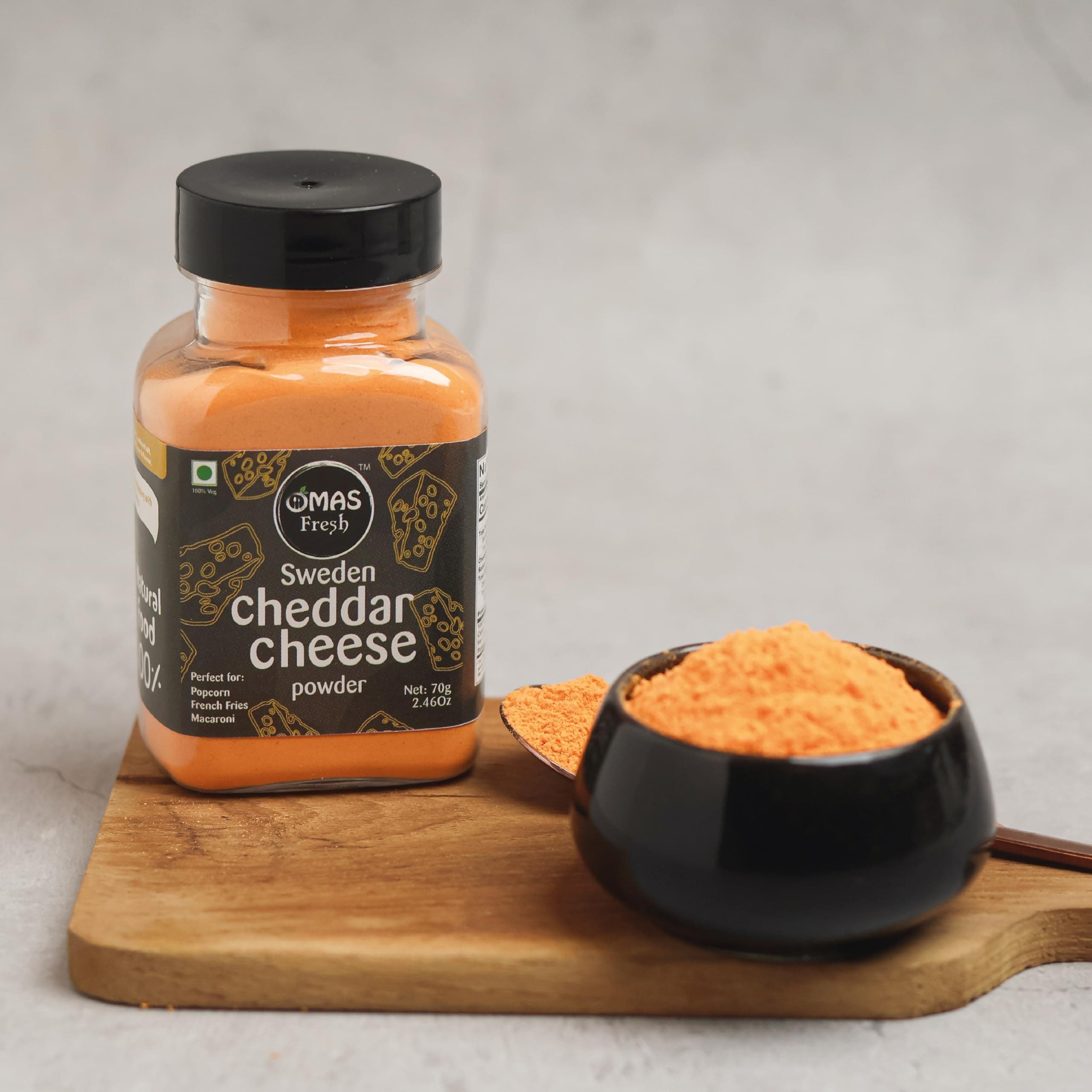 Omas Fresh Cheddar Cheese Powder Seasoning | Best for Making Delicious Cheese-Flavoured, Pop-Corn, Pizza, Pasta, French Fries etc. | No Additives & Preservatives | 70g — image 4