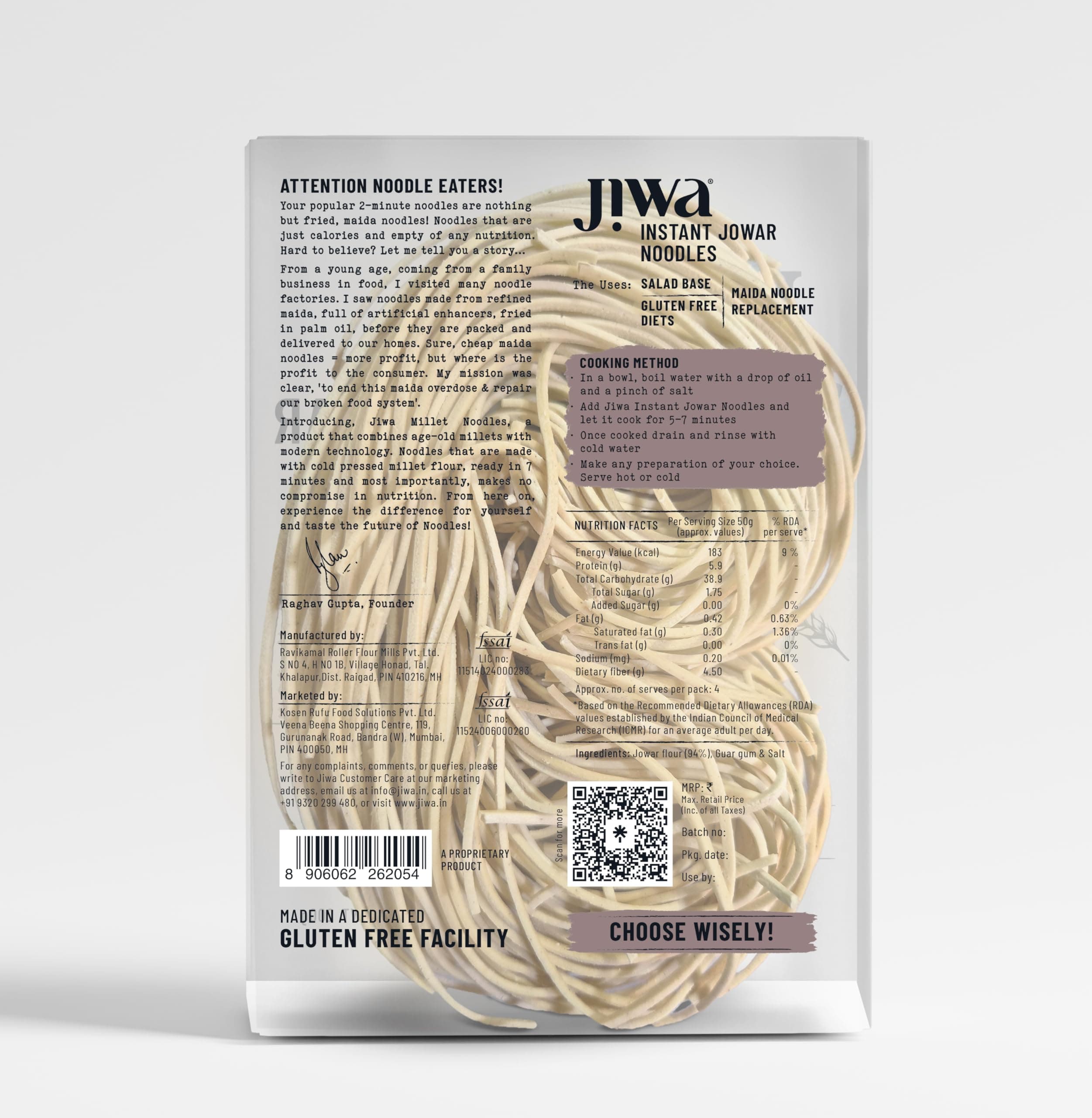 Jiwa Instant Jowar Noodles | Hakka Noodles | Cooks in 7 Minutes | Ready to Cook | 100% Millet | No Maida, No Atta | Not Fried | Gluten Free | 200 G — image 3