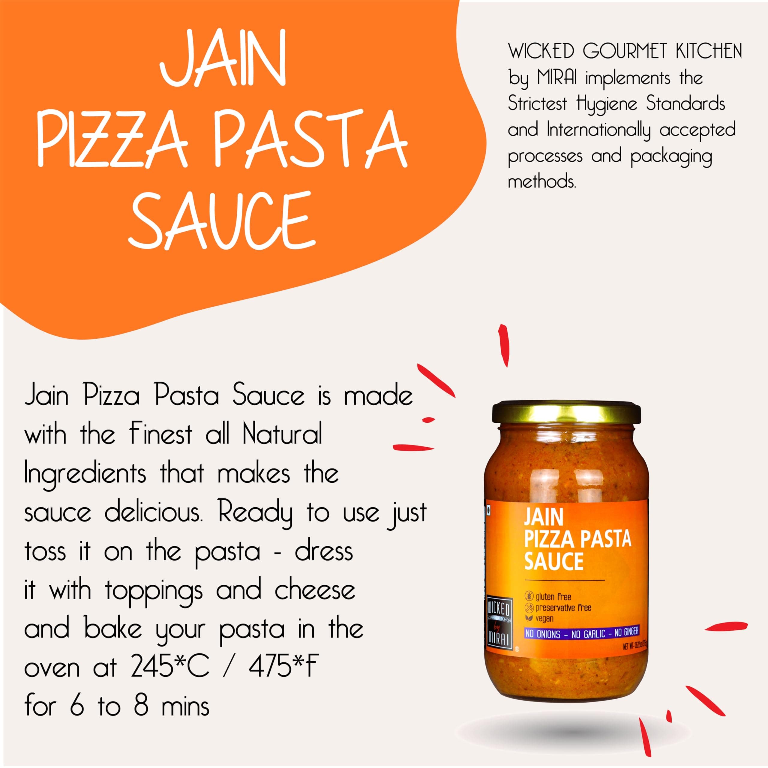 WICKED GOURMET KITCHEN by MIRAI® I Jain Pizza Pasta Sauce I Fresh Tomato & Basil Sauce I No Onions – No Garlic I Pizzeria style Sauce I Preservative Free – Gluten Free – Vegan I Nett Wt: 375g — image 6
