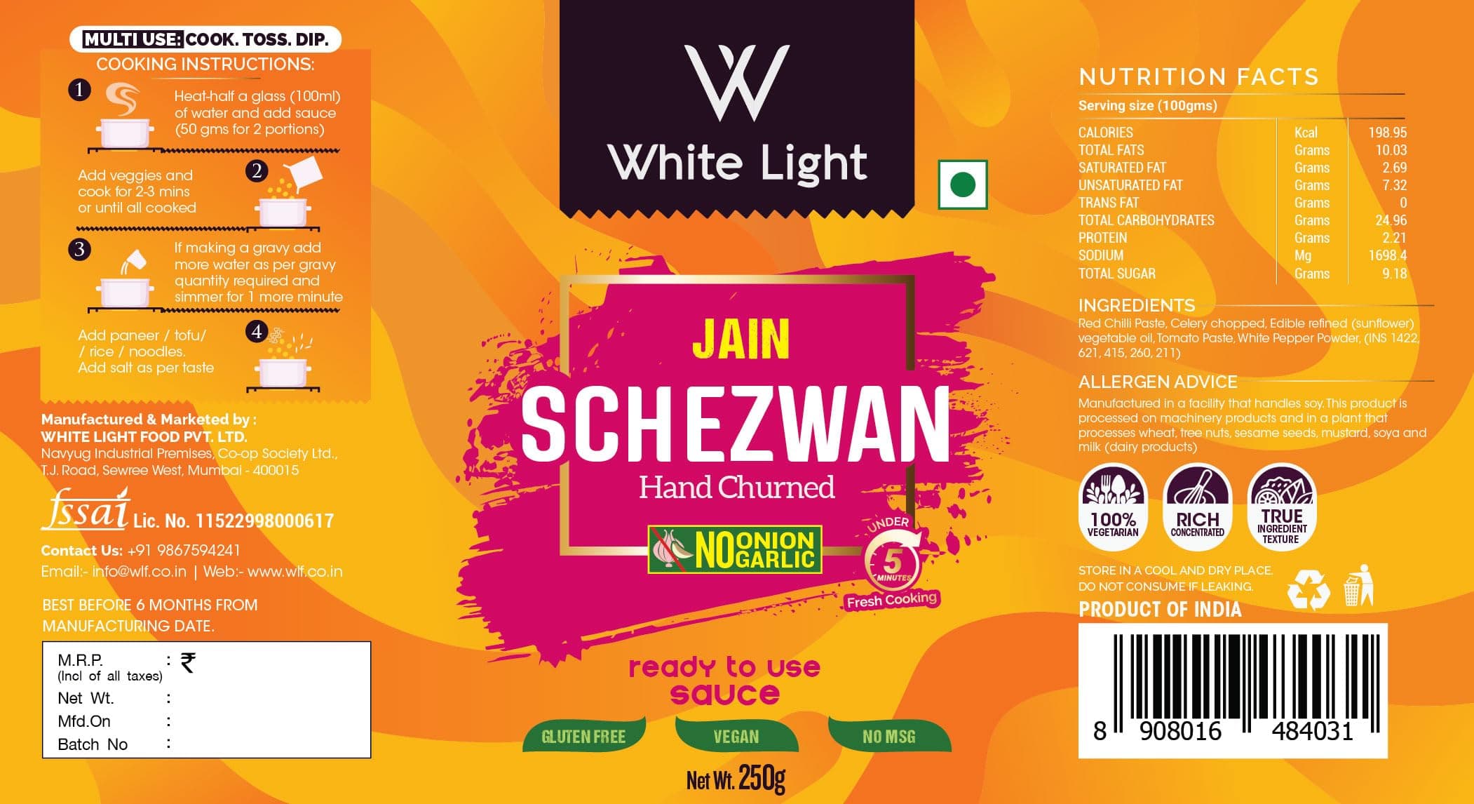 White Light Food Jain Schezwan Sauce and Jain Kung Pao Sauce l Vegan and Natural Ingredients l Ready to Eat Healthy Food (Combo Pack of 2, 250g Each) — image 2