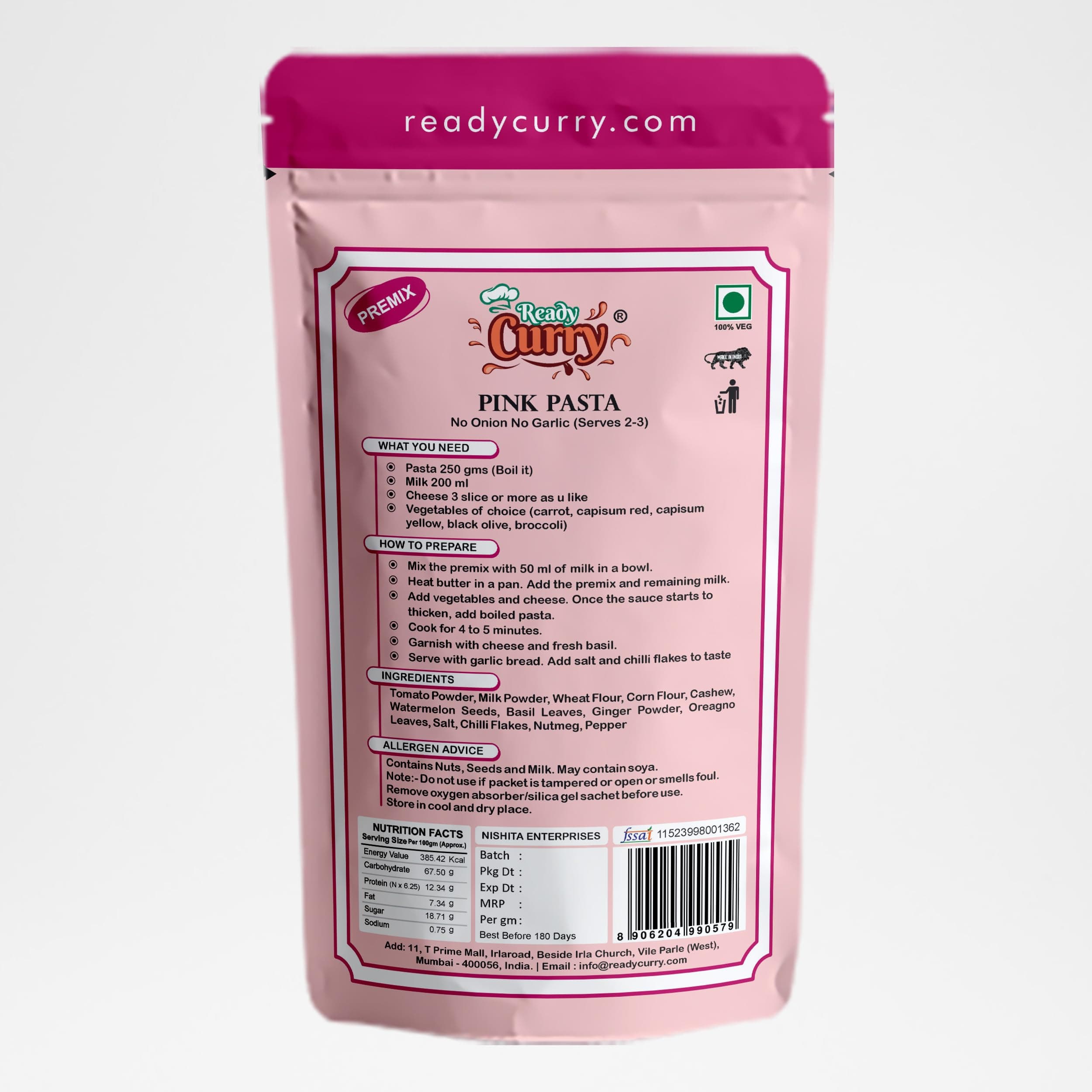 Ready Curry Pink Pasta Premix, Jain No Onion No Garlic, 100% Veg, Serves 2-3, 70gm (Pack of 2) — image 2