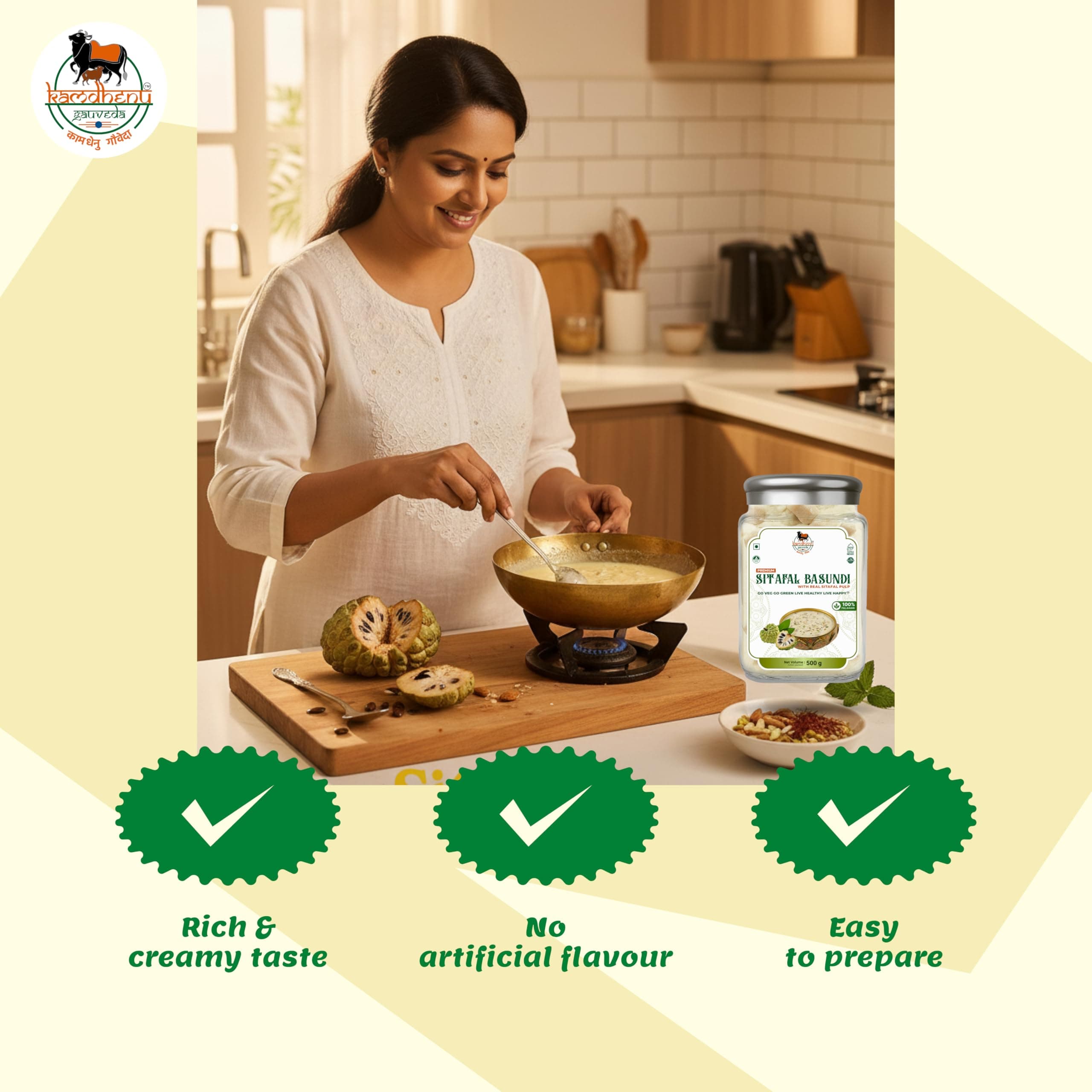 Kamdhenu Premium Sitafal Basundi | Falahari Dessert with Real Custard Apple Pulp | Divine Fasting Delight | Ready to Eat | No Preservatives | Pure Jain | Vagitrain | Vegan | Lab Tested | Energic & Healthy | Premium Organic Glass Bottle ! No Use Plastic ! (200g Pack Of 1) — image 7