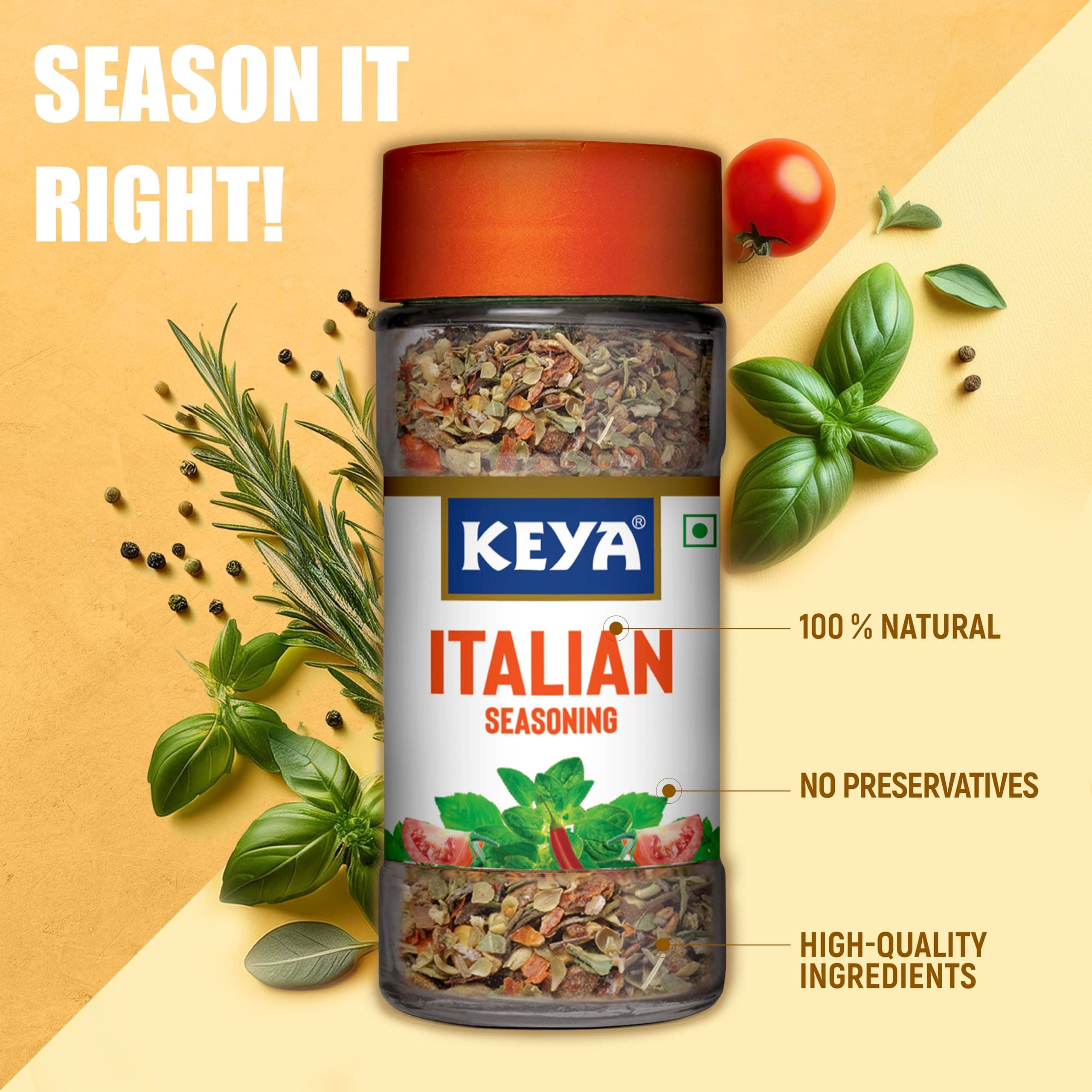 Keya Italian Seasoning, All Natural & Healthy Italian Spice Blend for Pizza, Pasta| Glass Bottle | Premium Herbs and Spices 35gm — image 4