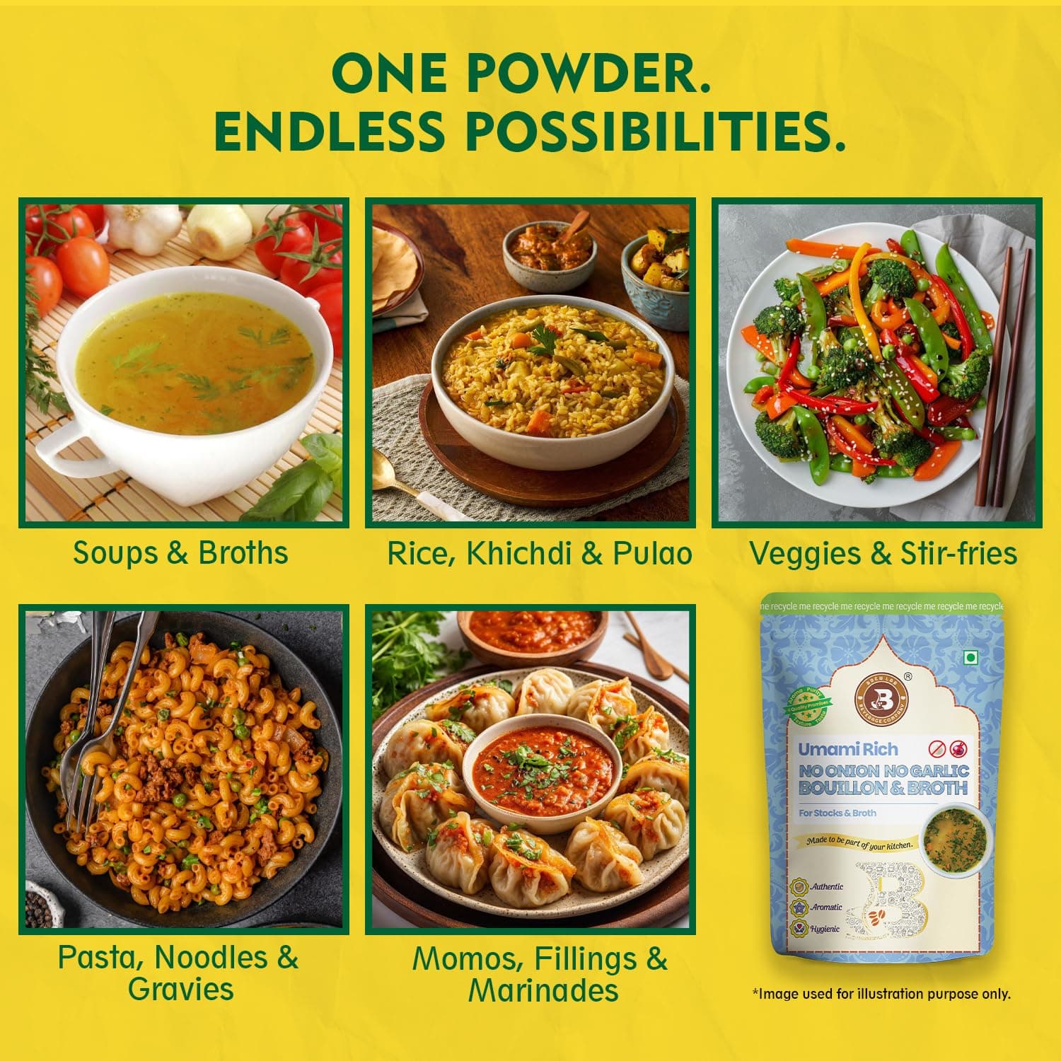 Brew Lab No Onion No Garlic Bouillon & Broth Powder, 500g, Instant Vegetable Stock, Plant-Based, Jain-Friendly, Umami Seasoning for Soups, Gravies & Cooking — image 5