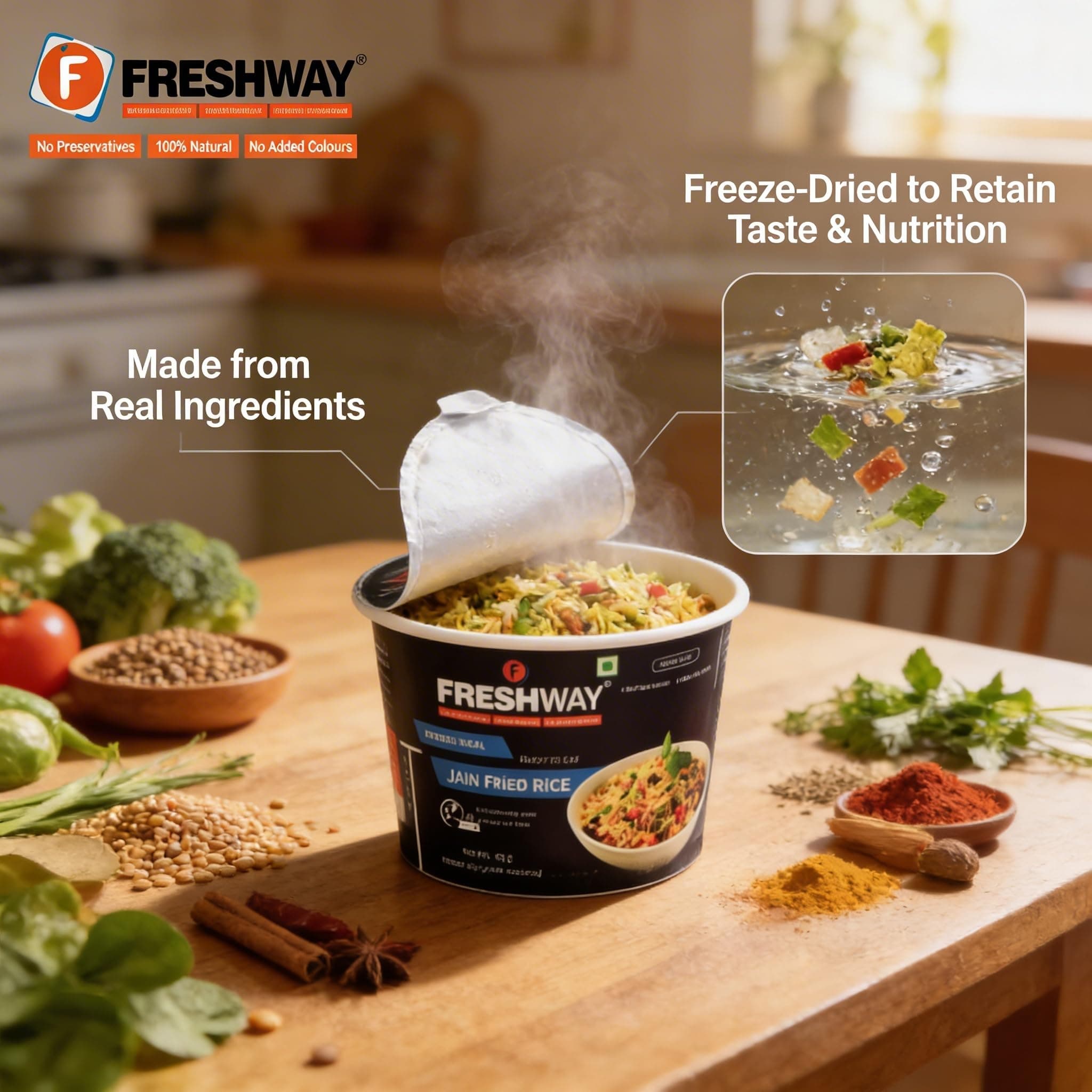 Freshway Ready to Eat Pack of 2 (Jain Fried Rice + Jain Fried Rice) Ready to Eat Freeze Dried Products with No Added Preservative & Colors — image 4