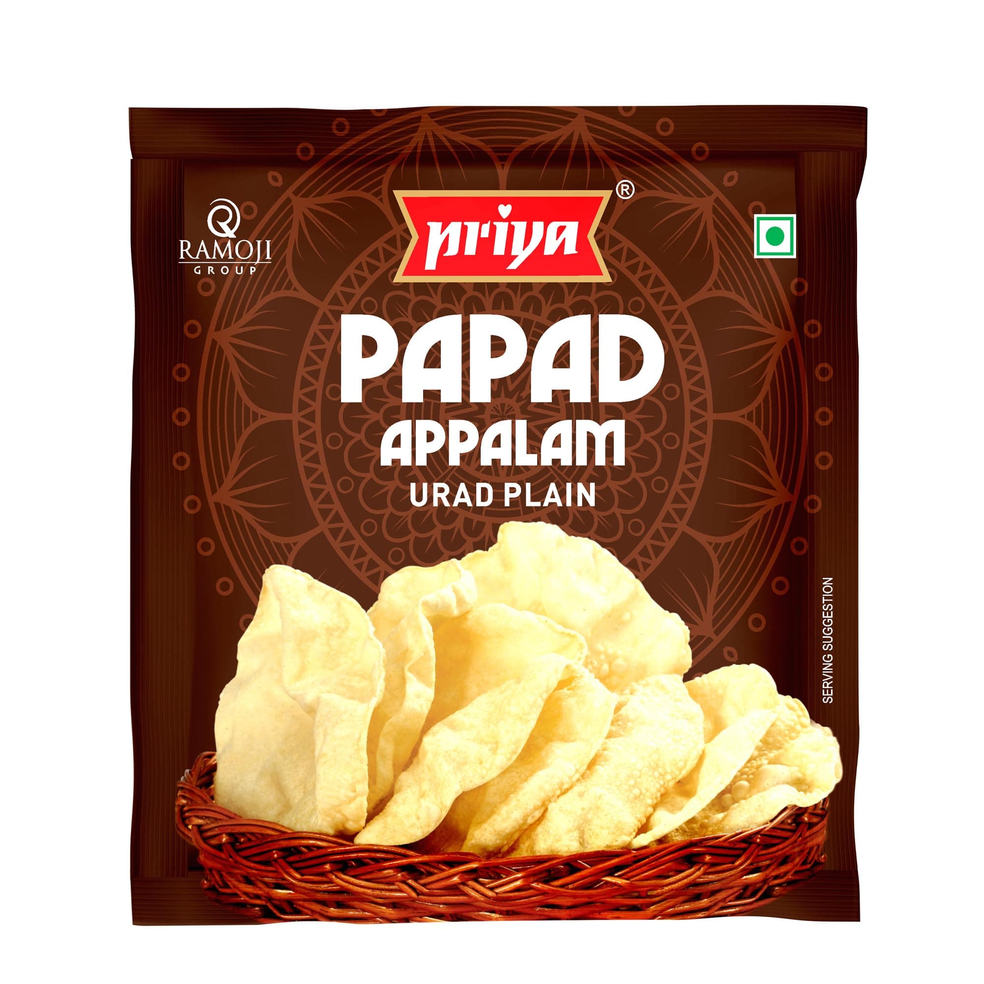 Priya Urad Dal Papad - Plain, 100g (Pack of 4) Total 400gm-20 No's In Each Pack I Four Inch Papad I Handmade Urad Dal Appalam