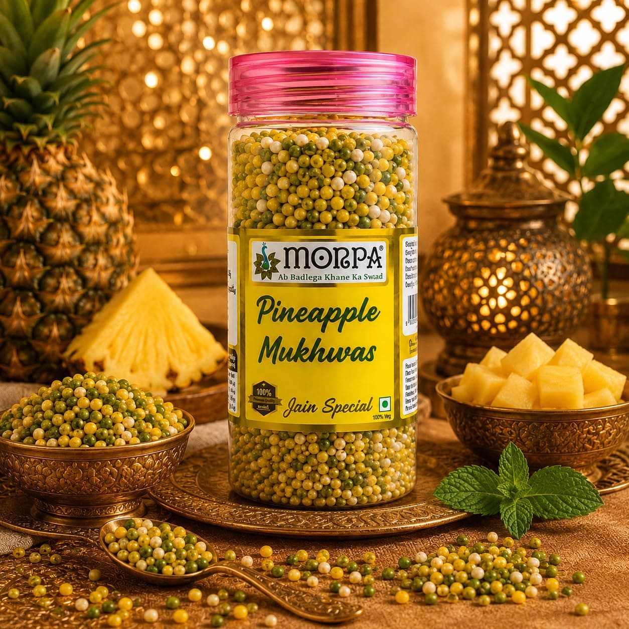 MORPA Pineapple Mukhwas, Jain Special, with Fennel Seeds, Dates, Amaranth Seeds & Menthol, 100% Veg — image 2