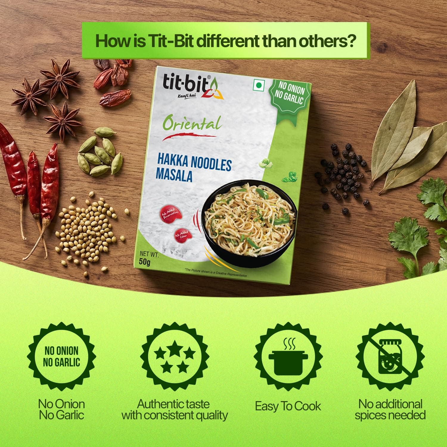 Tit-Bit Noodles Masala Mix No Onion, No Garlic - Pack of 5 (250g). Perfect Magic Seasoning Mix for Tasty & Healthy Hakka Noodles Quick & Easy Cook in Minutes It is an All-in-One Multipurpose Seasoning — image 5