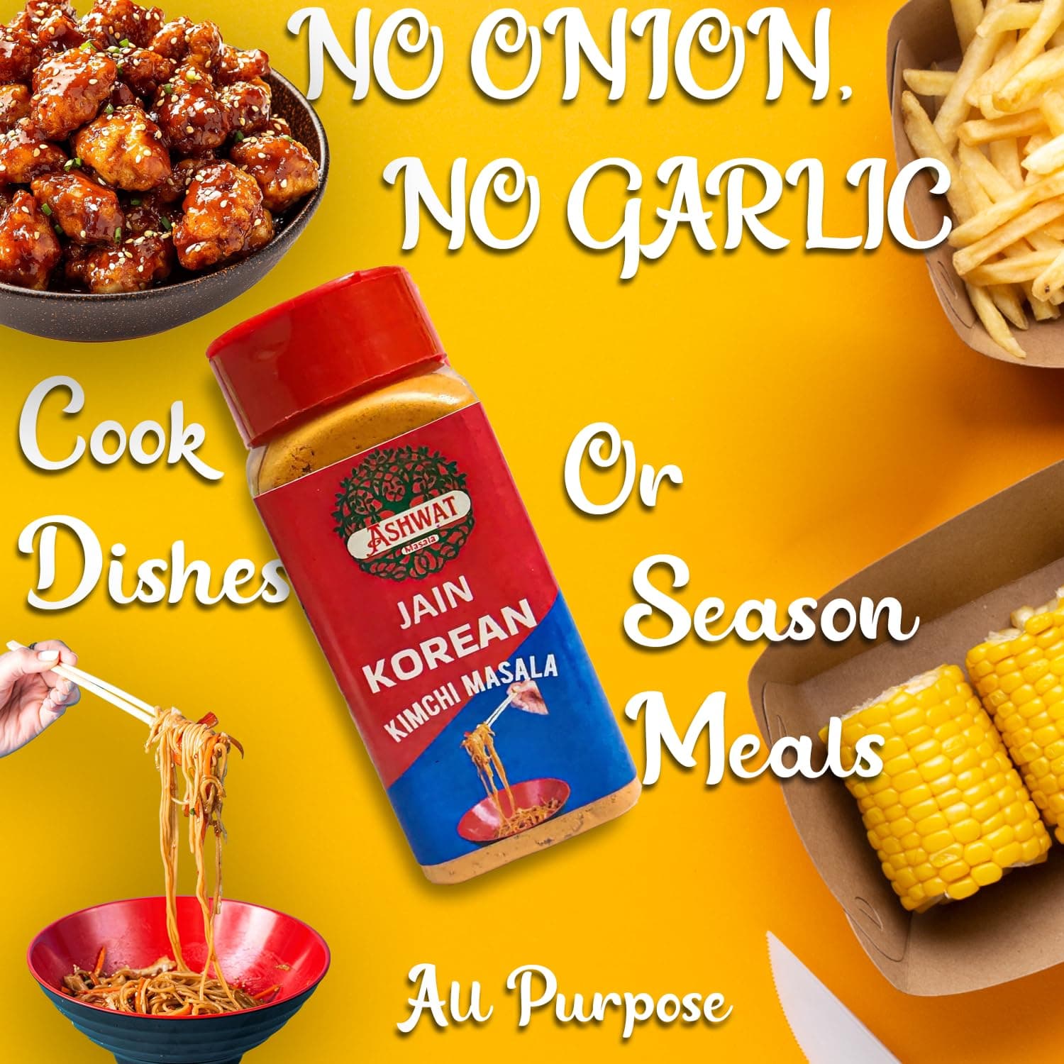 Ashwat Jain Korean Kimchi Masala - No Onion No Garlic - Multipurpose Seasoning for Popcorn, Pizza, Noodles, Ramen (90 gm) — image 3