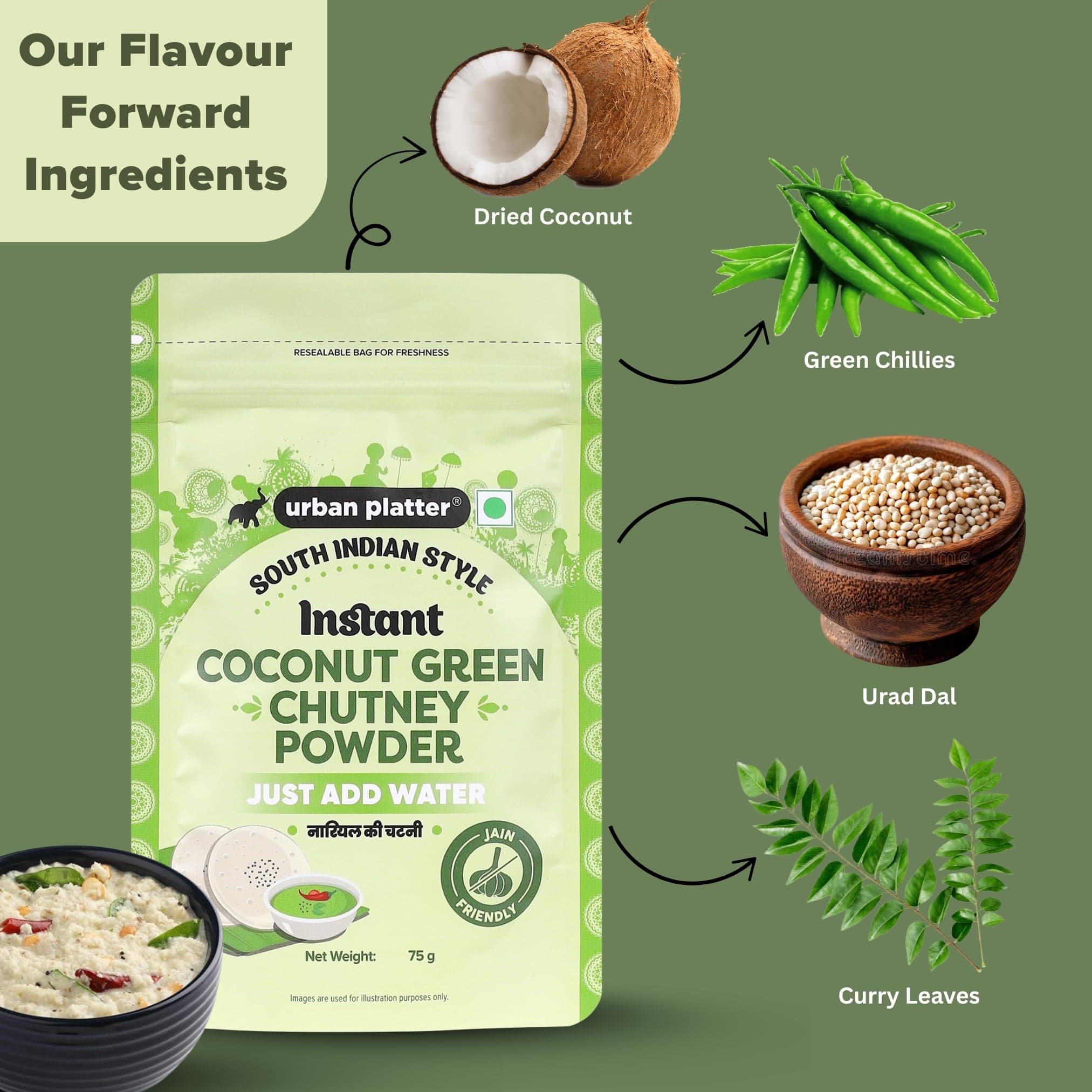 Urban Platter South Indian Style Instant Coconut Green Chutney Powder, 200g / 7oz [Nariyal ki Chutney, Just Add Water] — image 5
