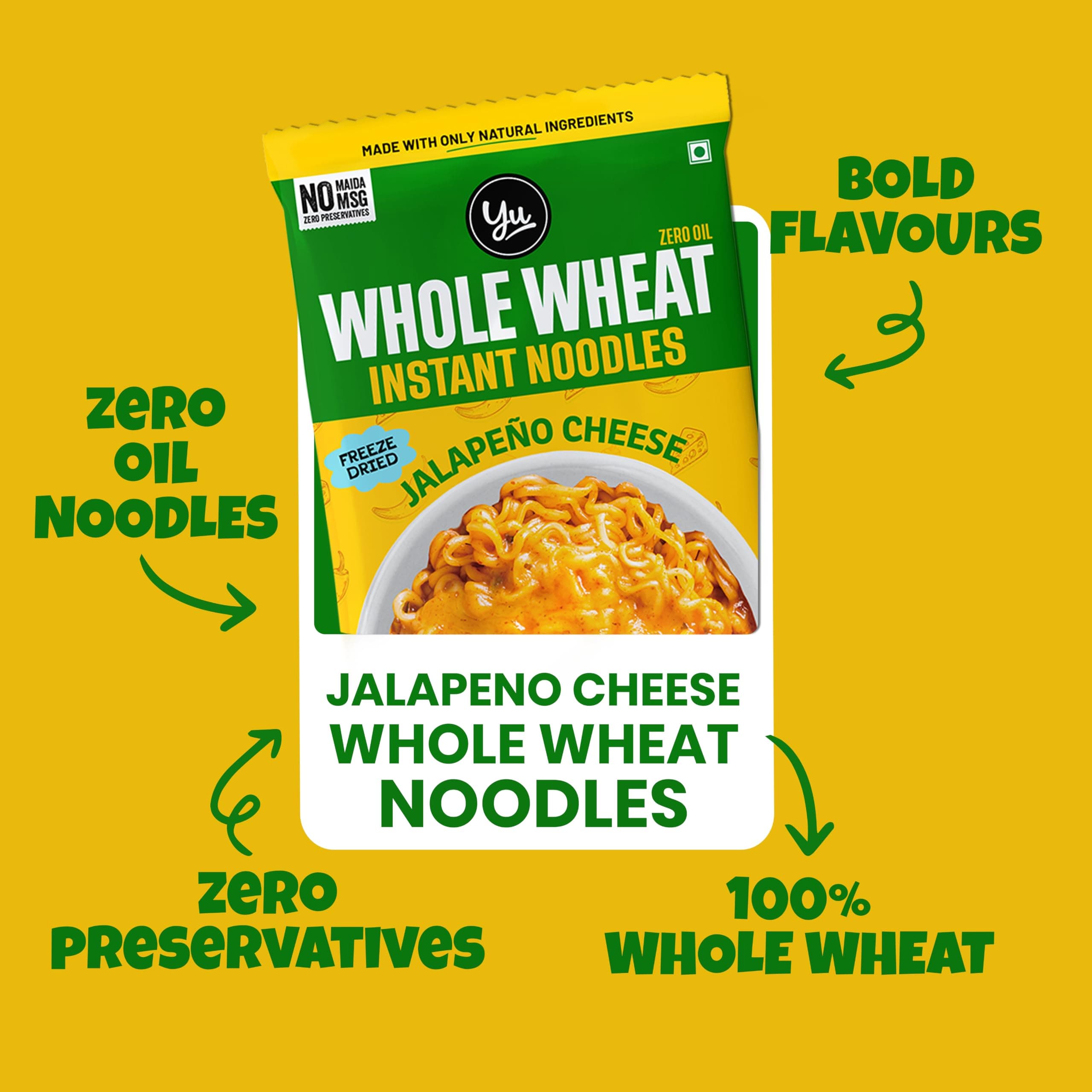 Yu 100% Whole Wheat Jalapeno Cheese Instant Noodles - Zero Preservatives Oil Maida & MSG - Atta Noodles in 6 Mins - Veg - 70g — image 4