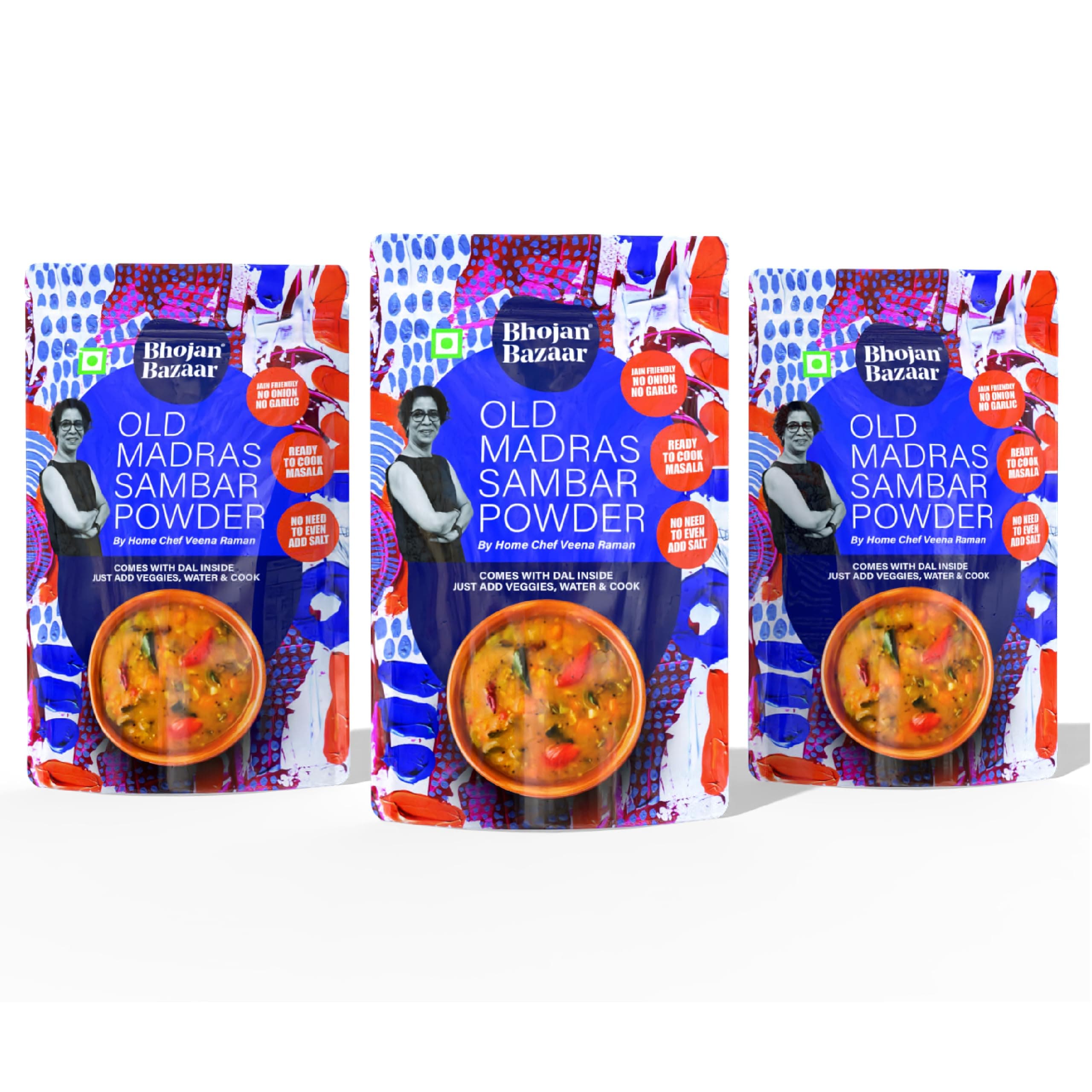 Bhojan Bazaar Old Madras Sambar Powder - Pack of 3, 70 g Each | No Onion No Garlic Ready To Cook in 10 min | Serves 4 | South Indian Sambar With Dal | Free From Preservatives, Colours & Flavours — image 2