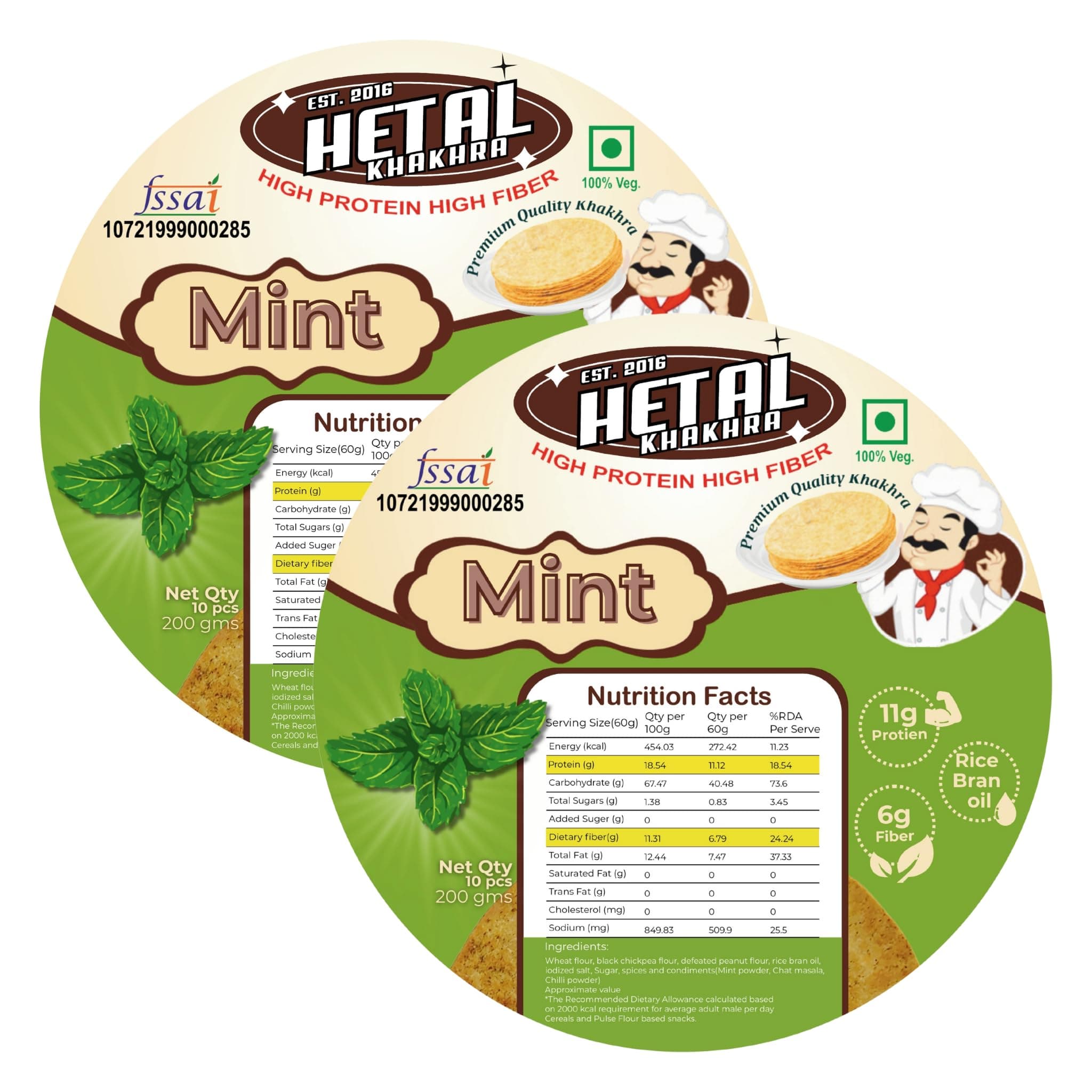 Pudina Khakhra | JAIN | Crispy | Ready To Eat | High Protein High Fiber| No Palm Oil | 200g Vacuum Pack Of 2 — image 2