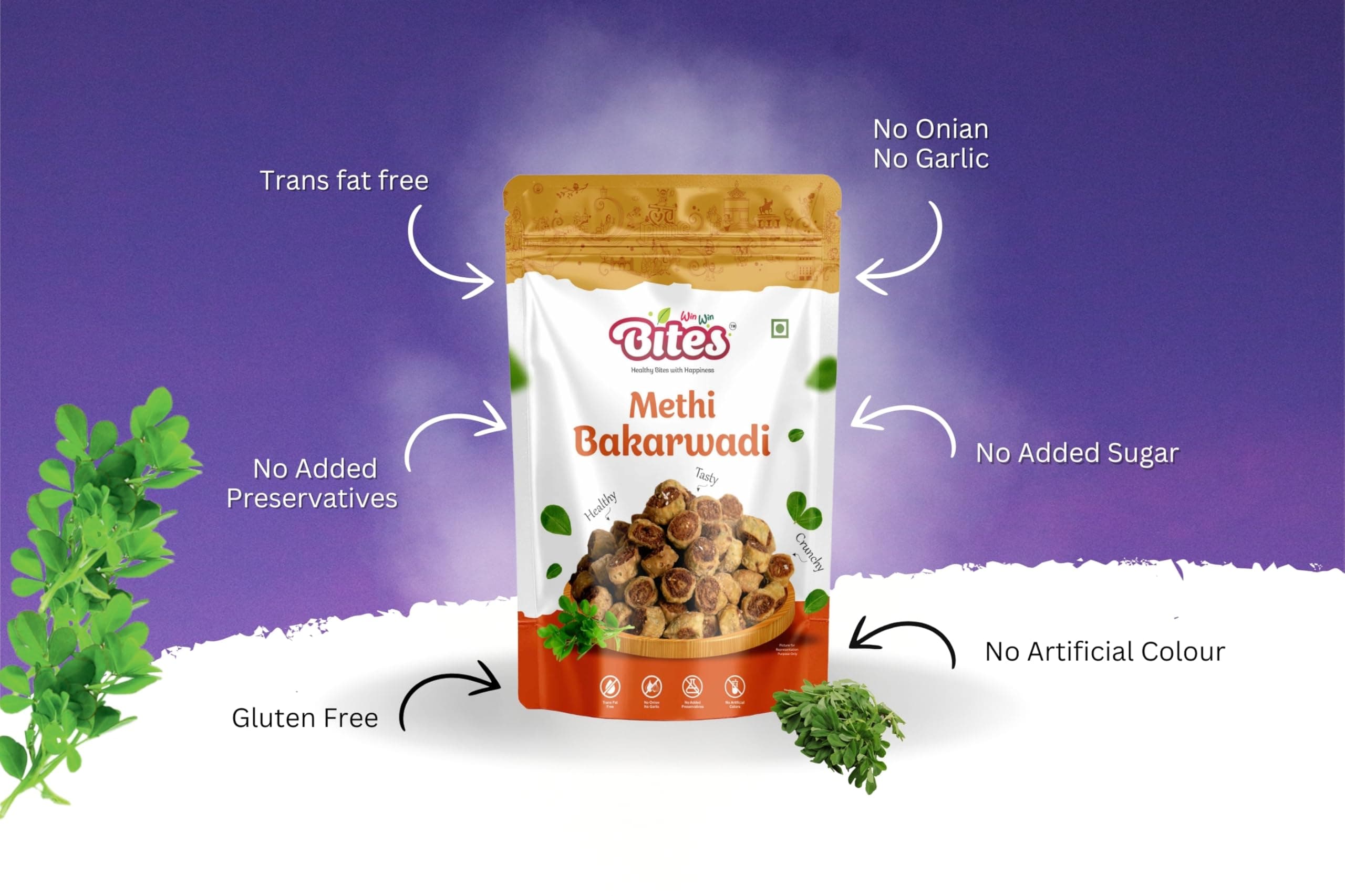 Win Win Bites Healthy Bites with Happiness Methi Bhakarwadi | Traditional Indian Snack | Crunchy & Spicy | Authentic Taste | No Onion No Garlic | 480 gm (3 x 160g Pack) — image 6
