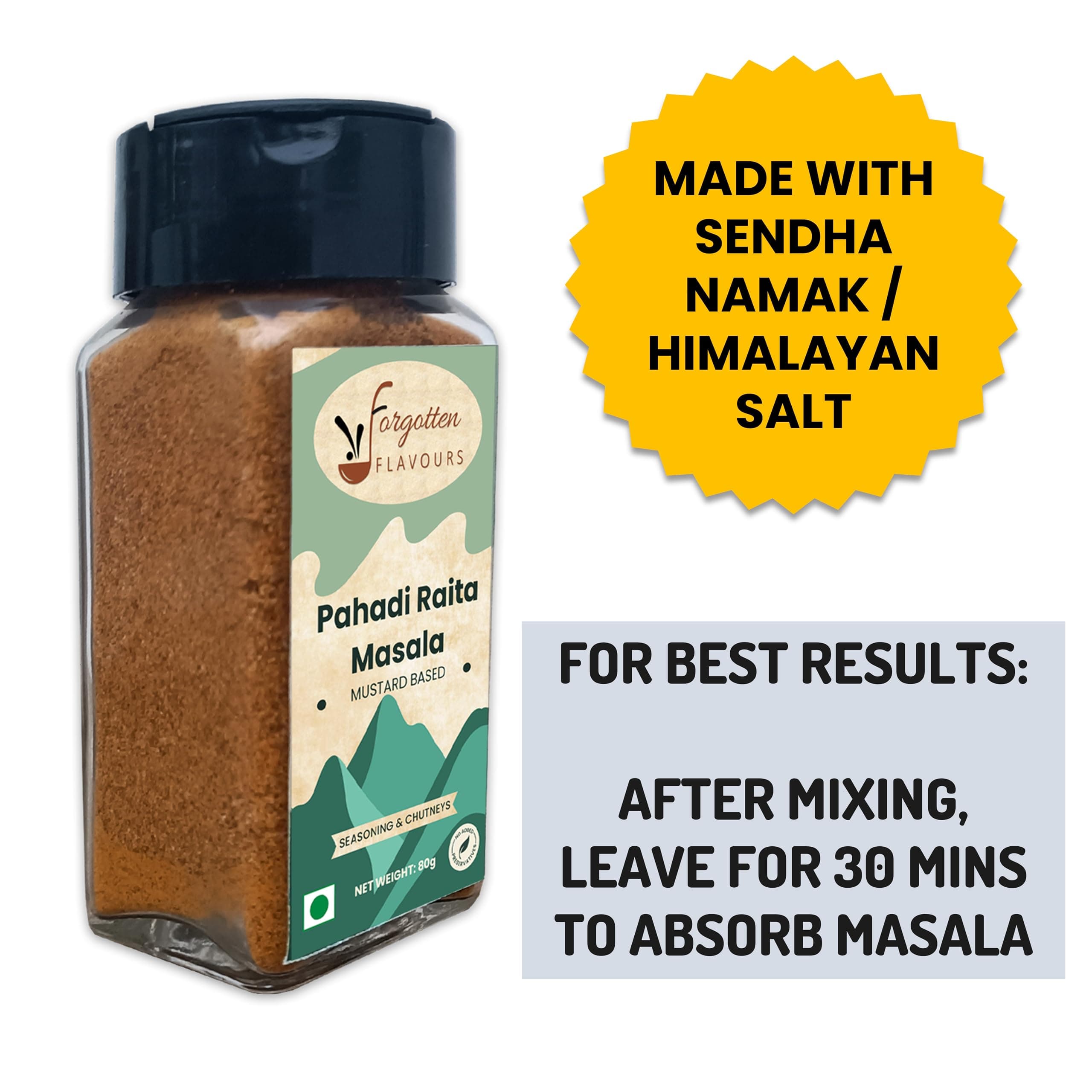 Forgotten Flavours - Pahadi Raitha Masala | Rai/Mustard Infused Authentic Pahadi Raita Masala Seasoning Mix Powder, No Preservatives | Chaas Masala | Buttermilk Masala | 80 GMS | Pack of 1 — image 4