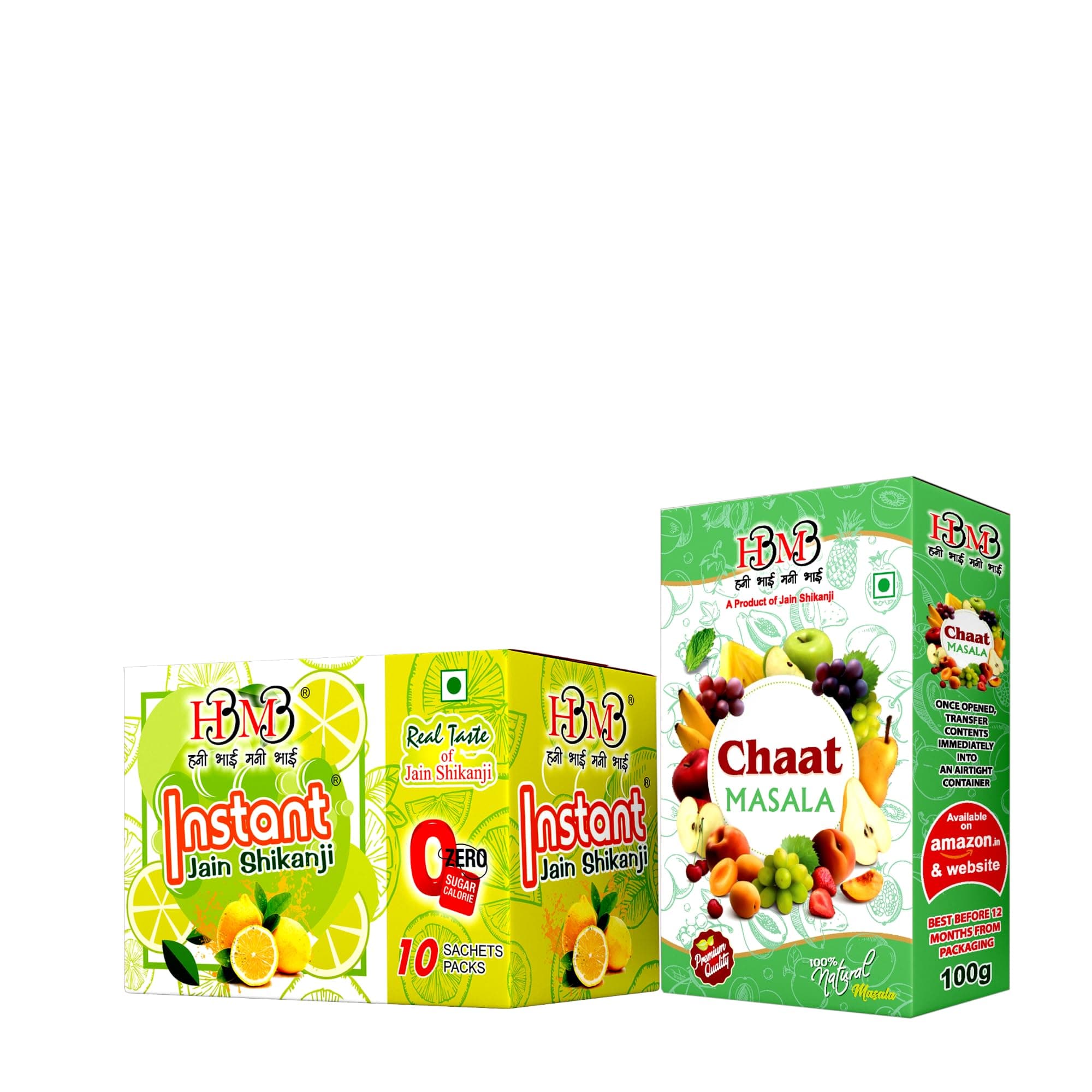 HBMB Premium Combo Pack | Instant Jain Shikanji Drink Mix & Tangy Chaat Masala (100g) | Refreshing Summer Drink & Snack Seasoning — image 2