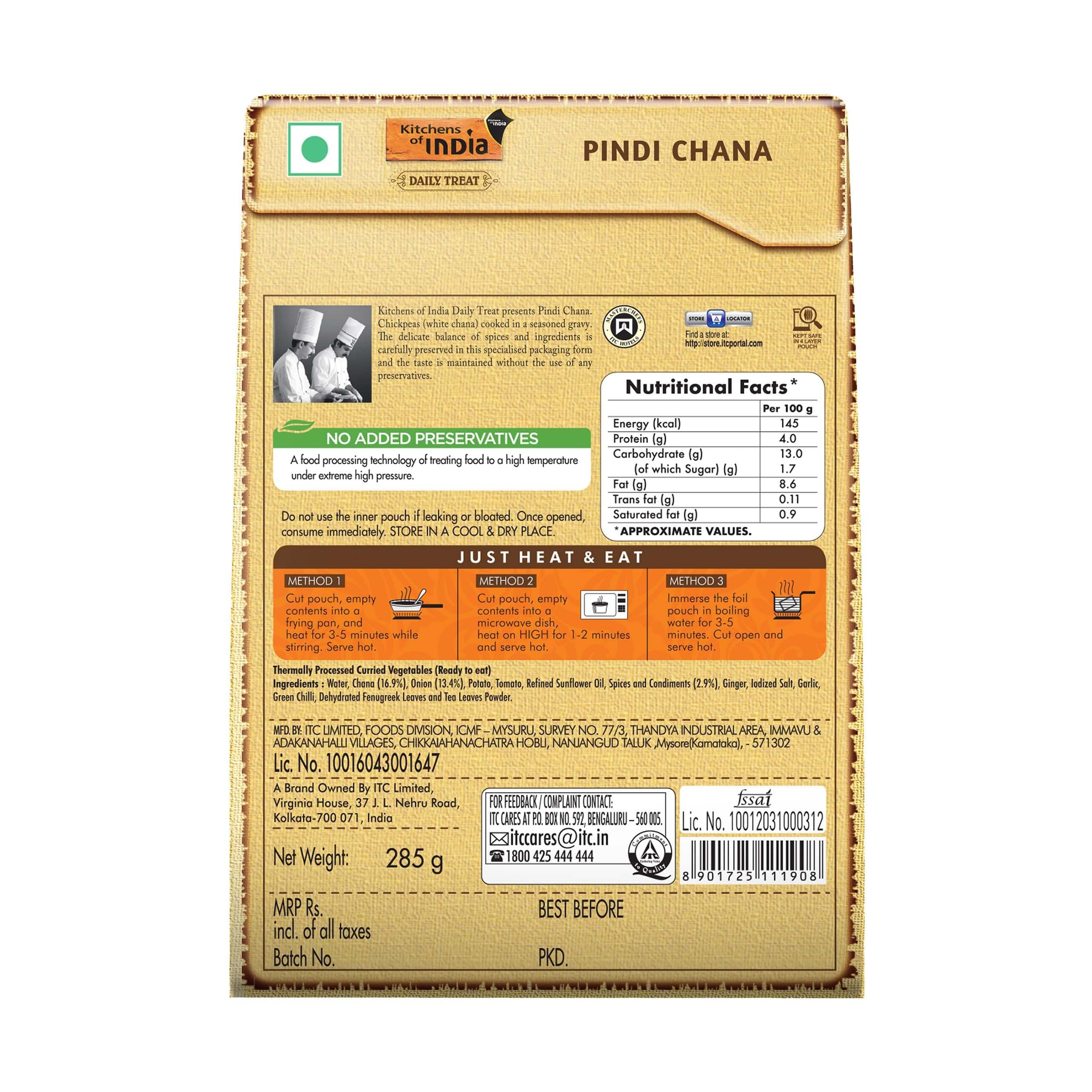 Kitchens Of India Pindi Chana, ITC Ready to Eat Indian Food, Just Heat and Eat, Microwavable, 285 Gram — image 9