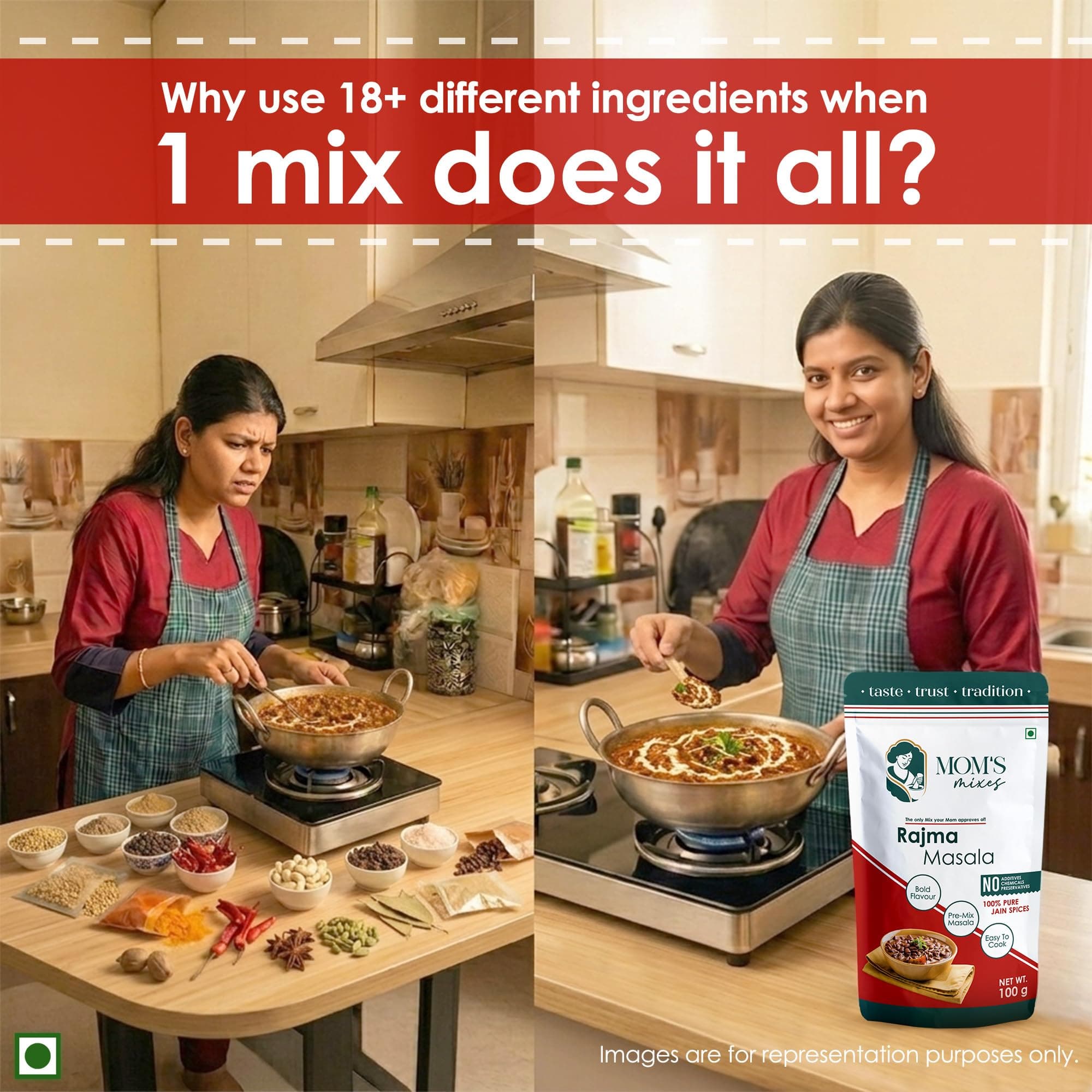 Mom’s Mixes Punjabi Style Combo | Pure Jain Spices | No Onion,No Garlic | No Chemical,No preservatives | Rajma Masala + Chole Masala | Bold North Indian Flavour | Ready-to-Mix | 100 gm Each — image 11