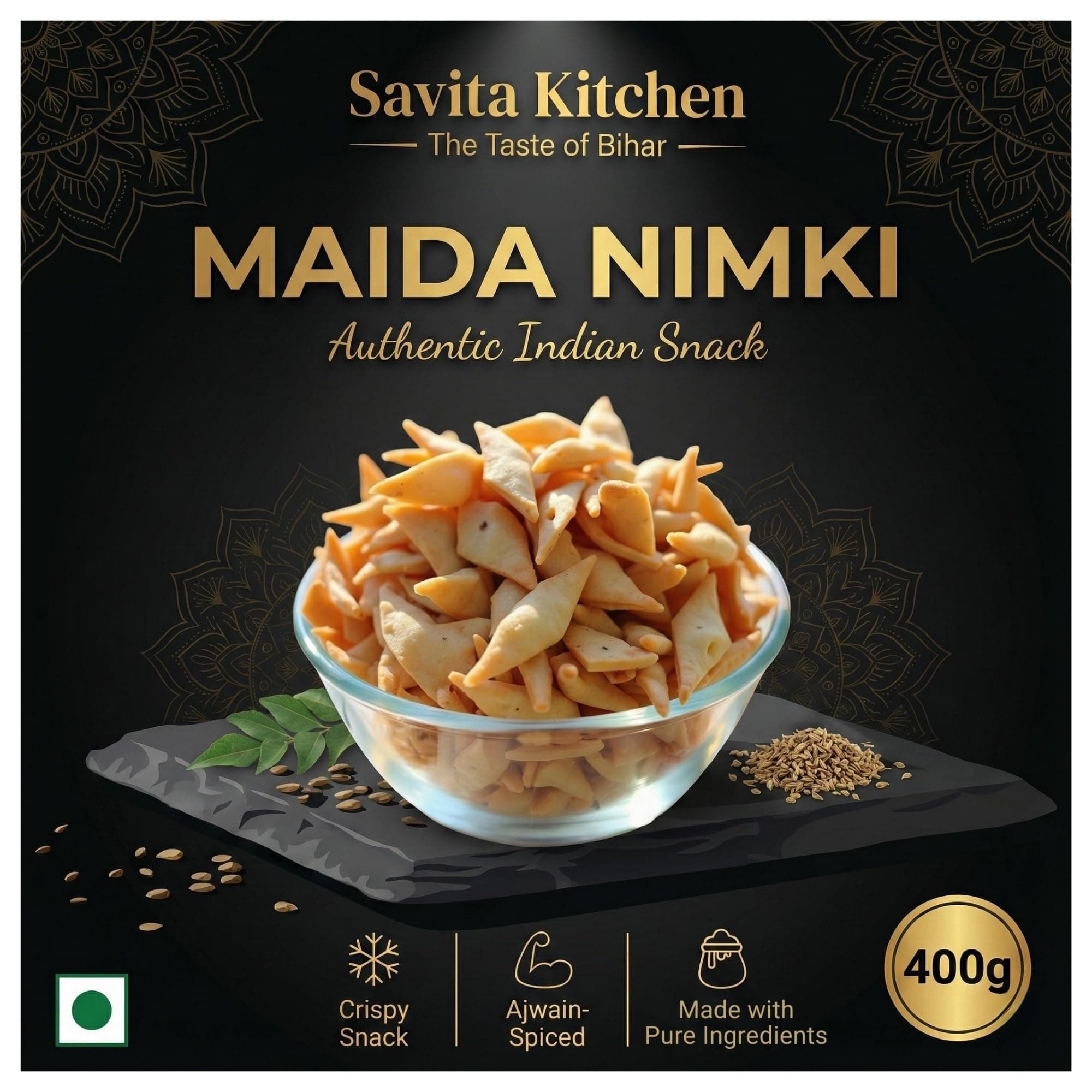 Savita Kitchen Authentic Maida Nimki (Namak Para) | Crispy Indian Tea-Time Snack | Bihar Style Homemade Namkeen | Ajwain Spiced, No Artificial Flavors | 400g