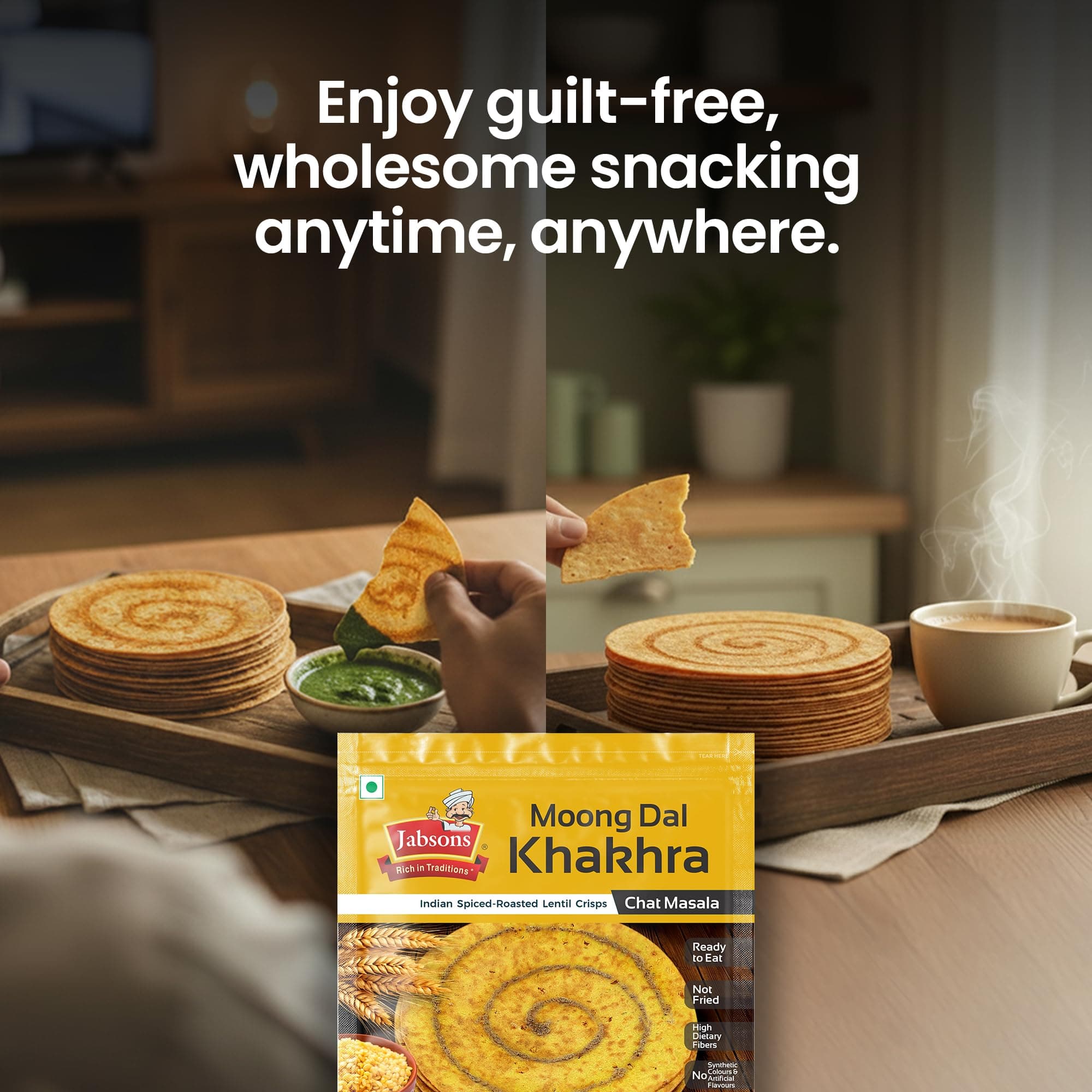 Jabsons Moong Dal Chat Masala Roasted Khakhra - 180gm | High-Protein & Fiber Rich Healthy Snack | Guilt Free Snacking | No Palm Oil | Ready to eat Snack — image 7