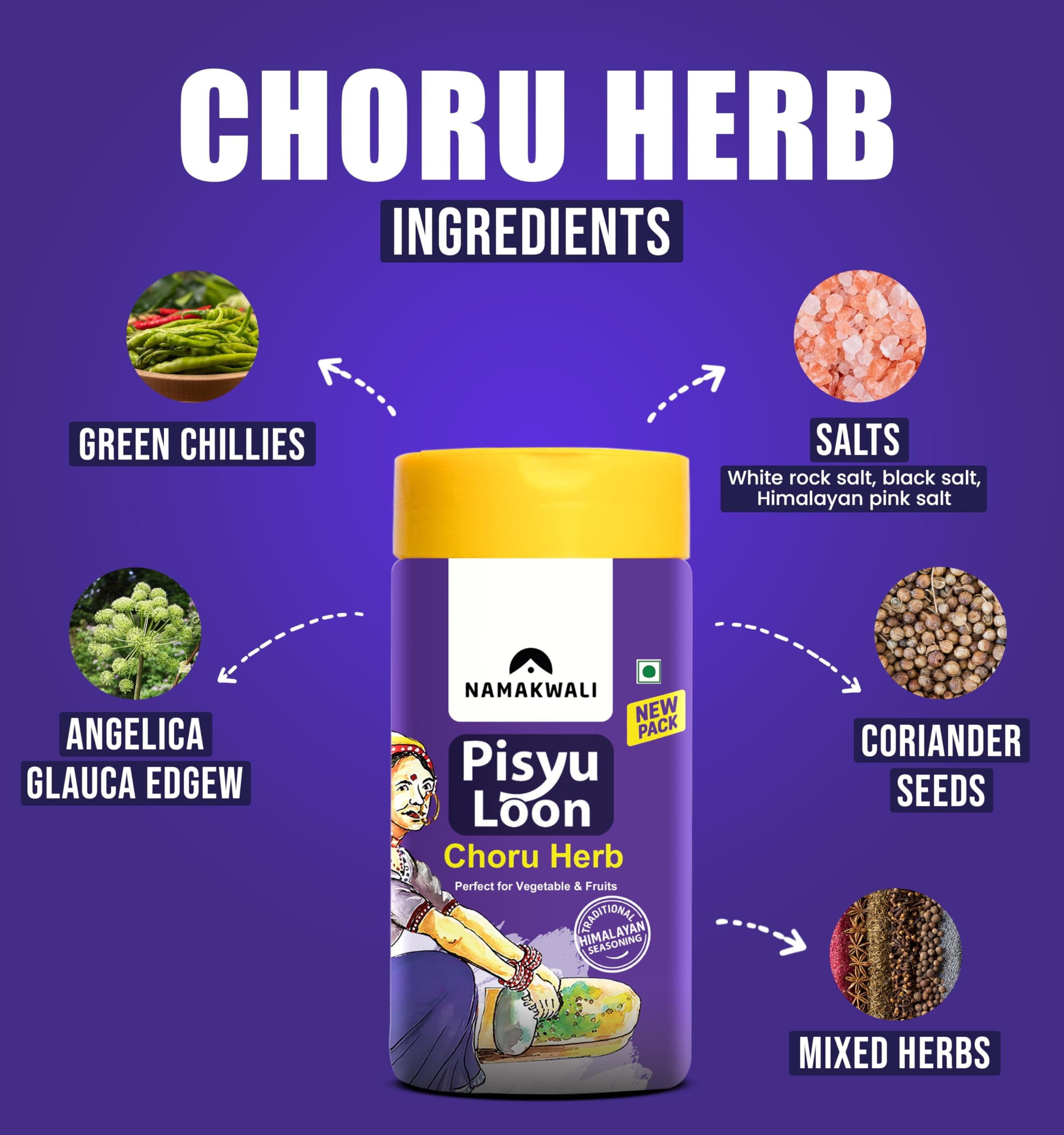 Namakwali Flavoured Pahadi Salts (Timur herb, Gandhrain or Choru herb, Ginger zest) | Pack of 3 - 300 Gram | No Onion No Garlic | Seasoning Combo - Popcorn, Noodles, Salad, Raita, Fruits, Sweet Corn, Makhana | SharkTank India S3 — image 4