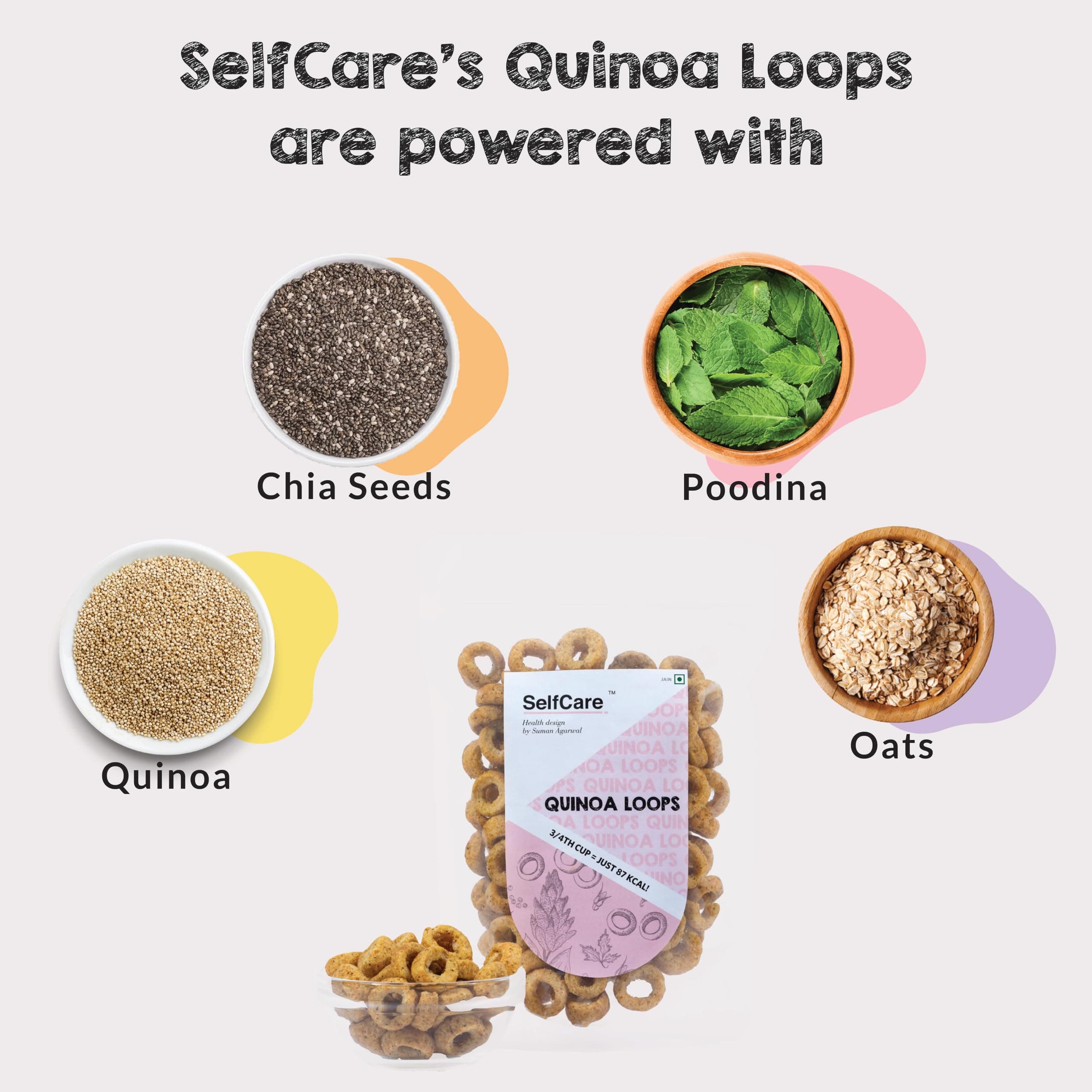 SelfCare By Suman Agarwal Quinoa Loops Pack of 1 100g | Healthy & Non Fried | Savoury - Snacks - Namkeen - Grocery | Spicy Crunchy & Chatpata - Tea time Snacking | Diabetic Jain & Travel Friendly — image 2