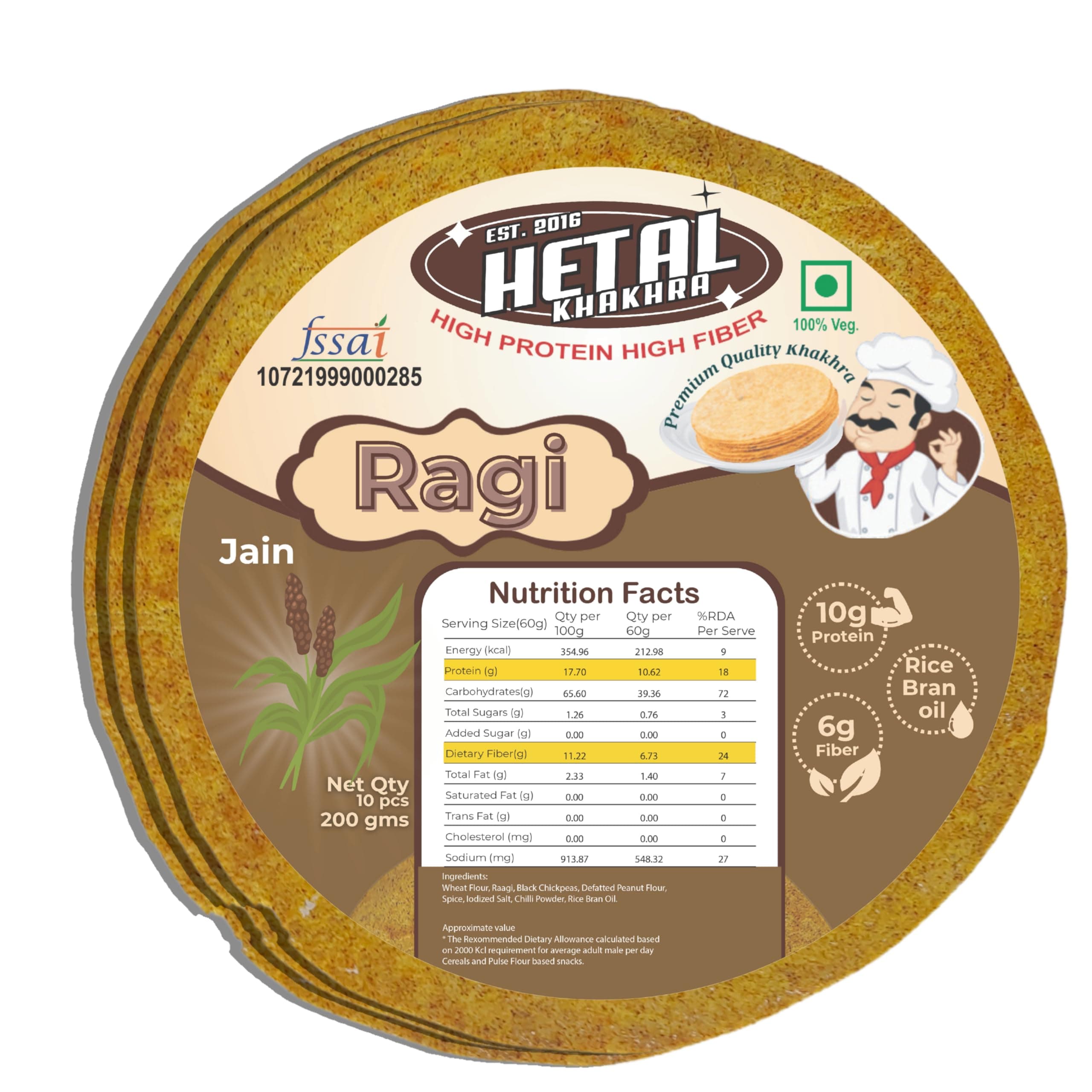 Raagi Khakhra | JAIN | Crispy | Ready To Eat | High Protein High Fiber| No Palm Oil | 200g Vacuum Pack Of 2 — image 9